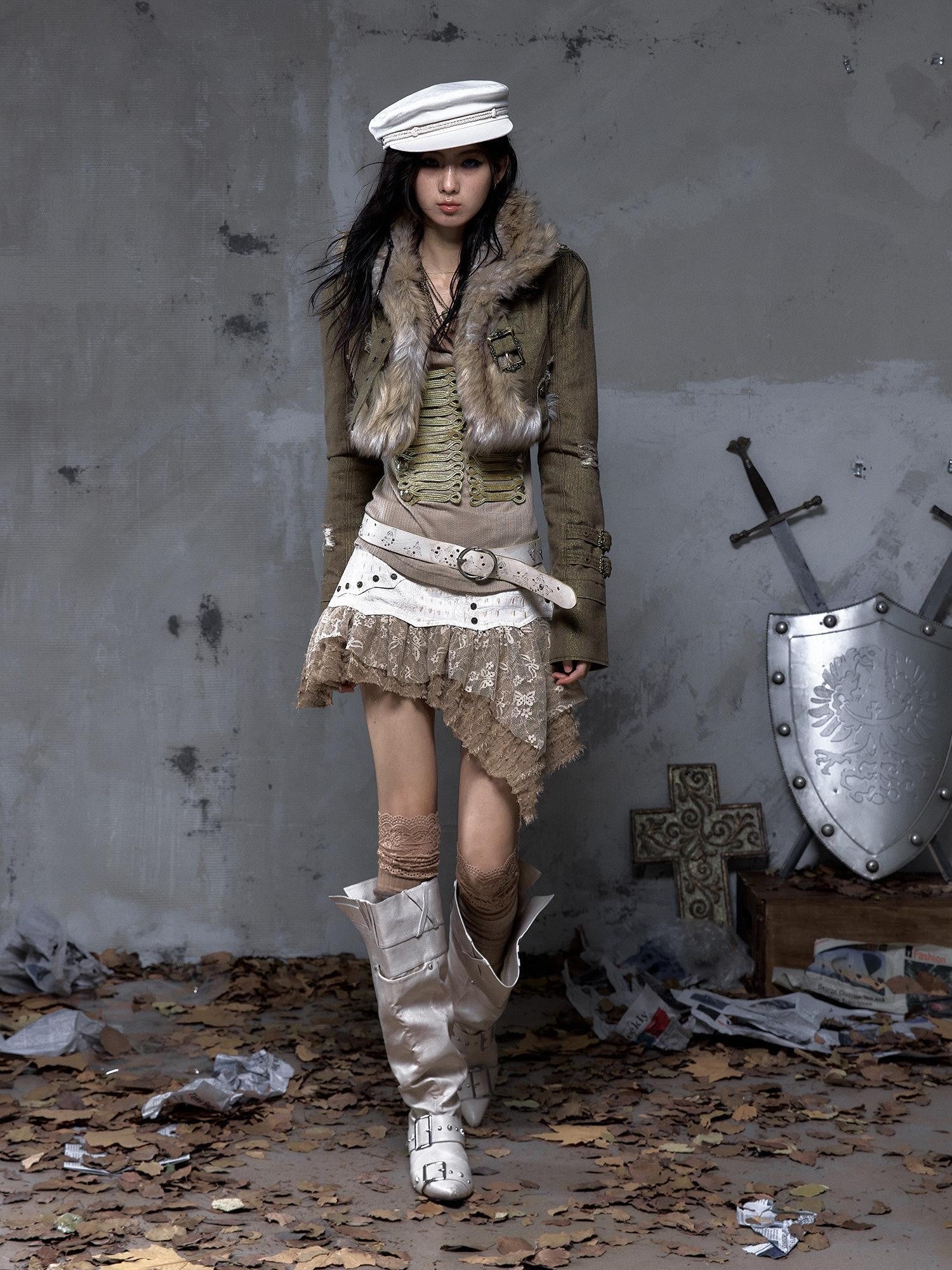 NO ROMANCE Dreamy Embellished Asymmetrical Faux Two Piece Women'S Faux Leather Skorts