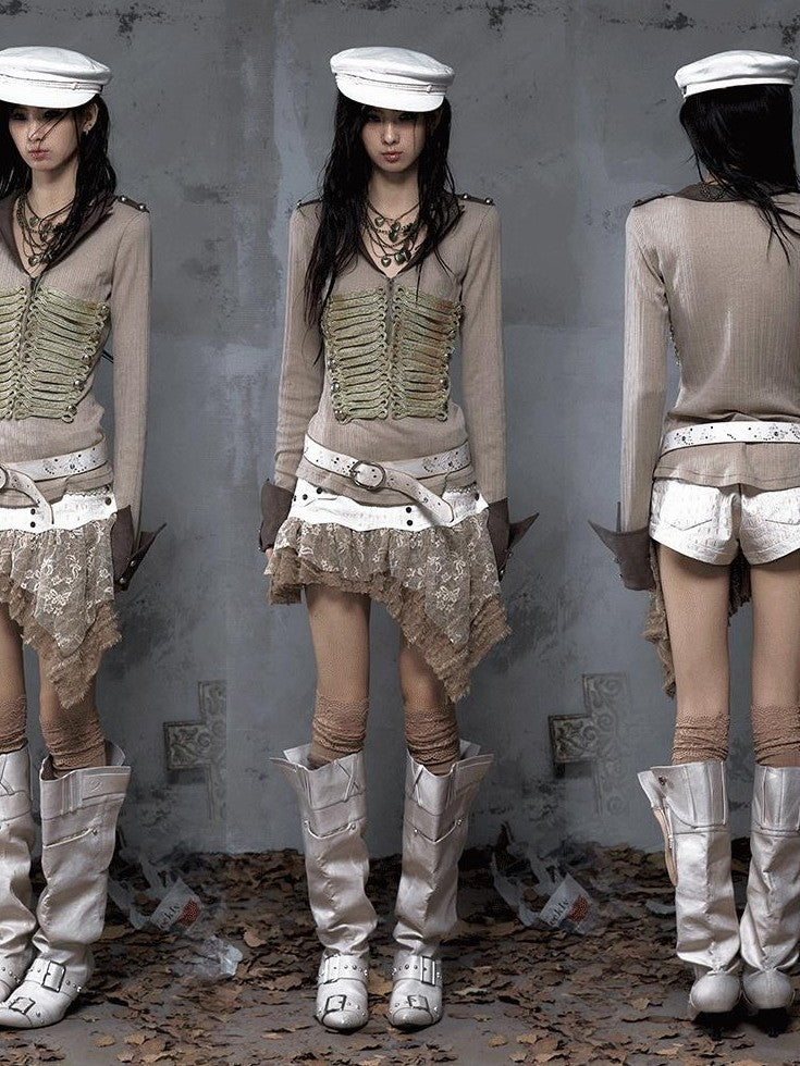 NO ROMANCE Dreamy Embellished Asymmetrical Faux Two Piece Women'S Faux Leather Skorts