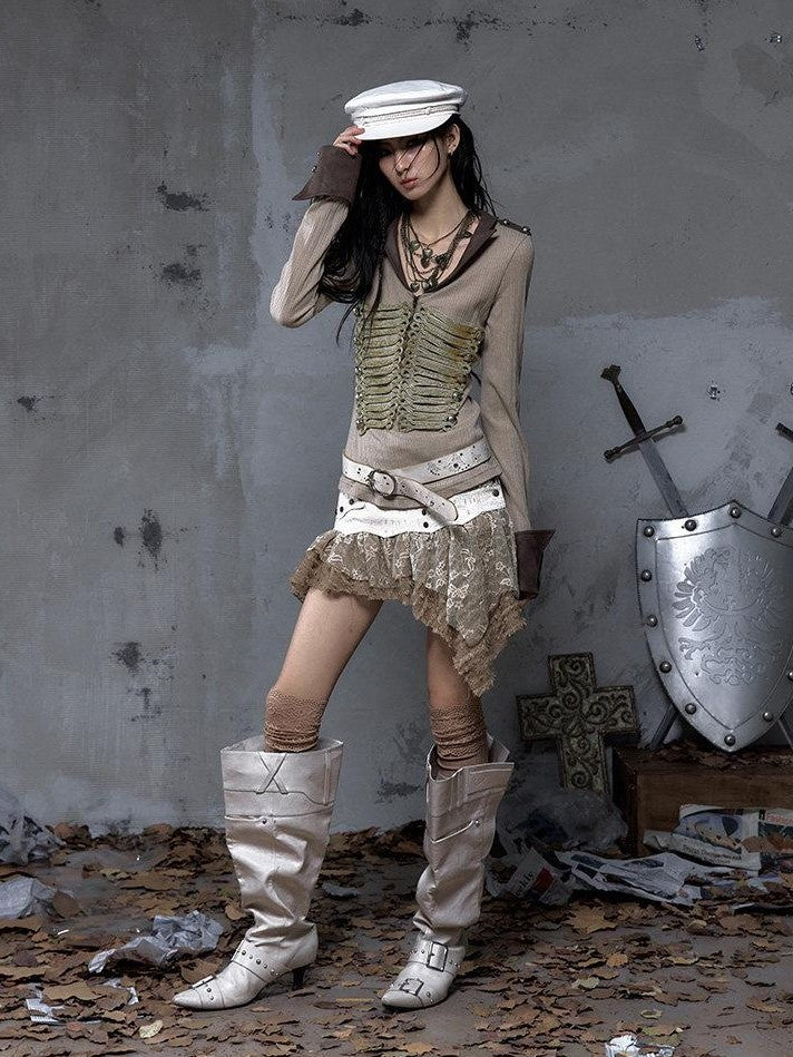 NO ROMANCE Dreamy Embellished Asymmetrical Faux Two Piece Women'S Faux Leather Skorts