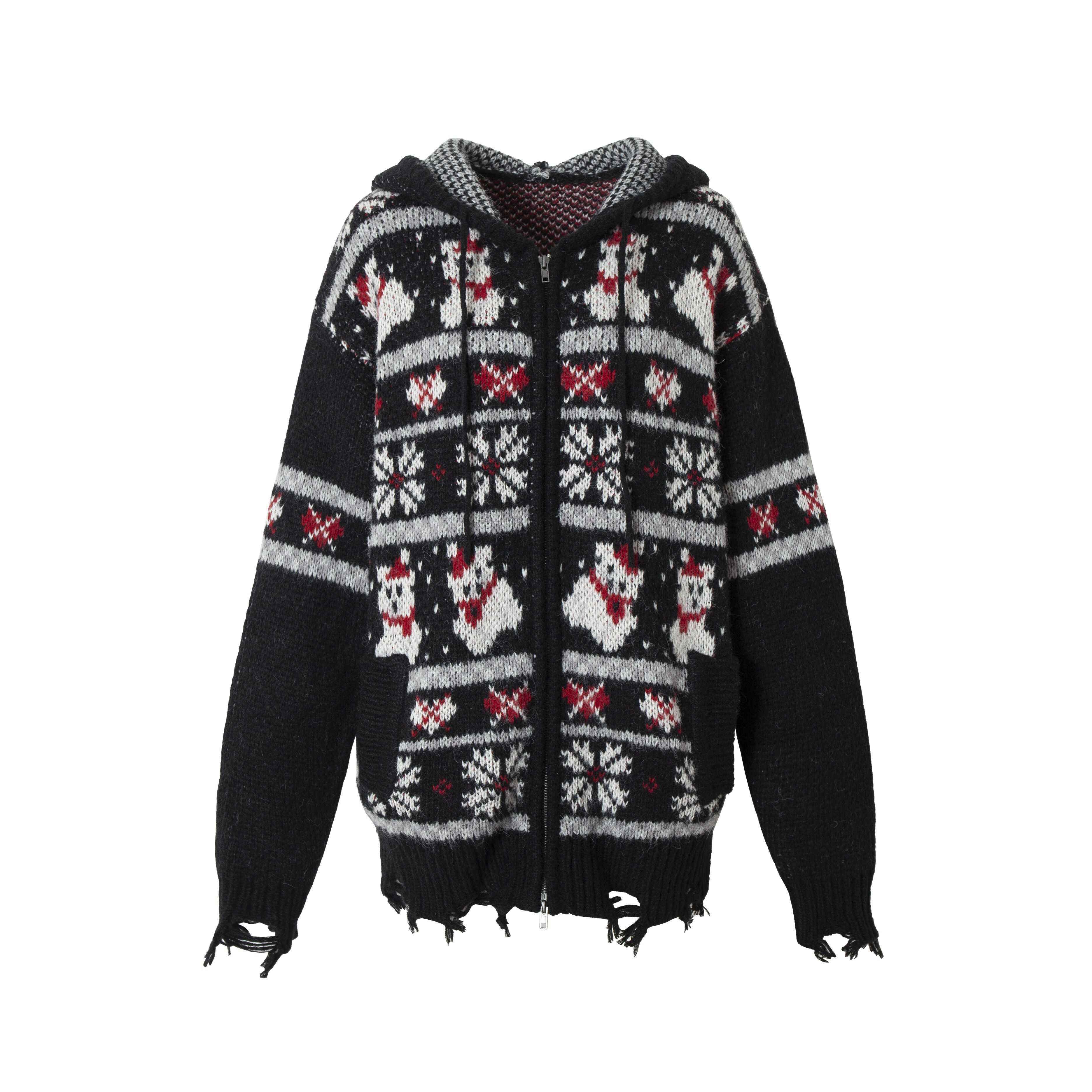 NO_ROMANCE_Fair_Isle_Hooded_Zipper_Vintage_Loose_Women'S_Mohair_Wool_Knit_Cardigans_MISSTT