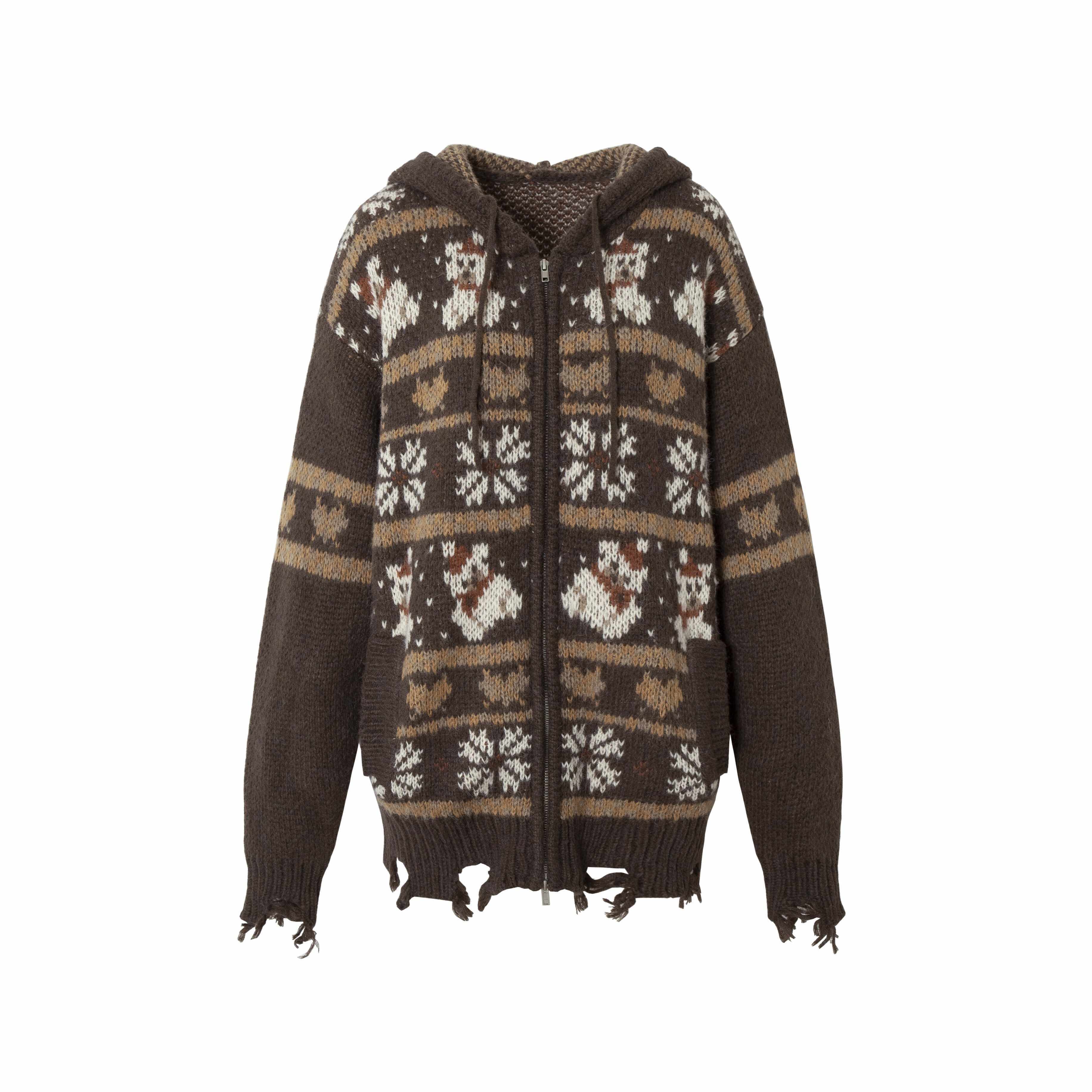 NO_ROMANCE_Fair_Isle_Hooded_Zipper_Vintage_Loose_Women'S_Mohair_Wool_Knit_Cardigans_MISSTT
