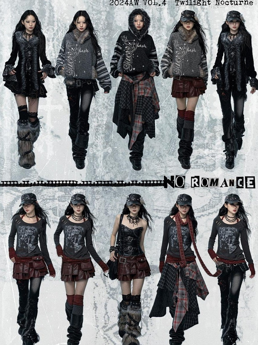 NO ROMANCE Fair Isle Hooded Zipper Vintage Loose Women'S Mohair Wool Knit Cardigans
