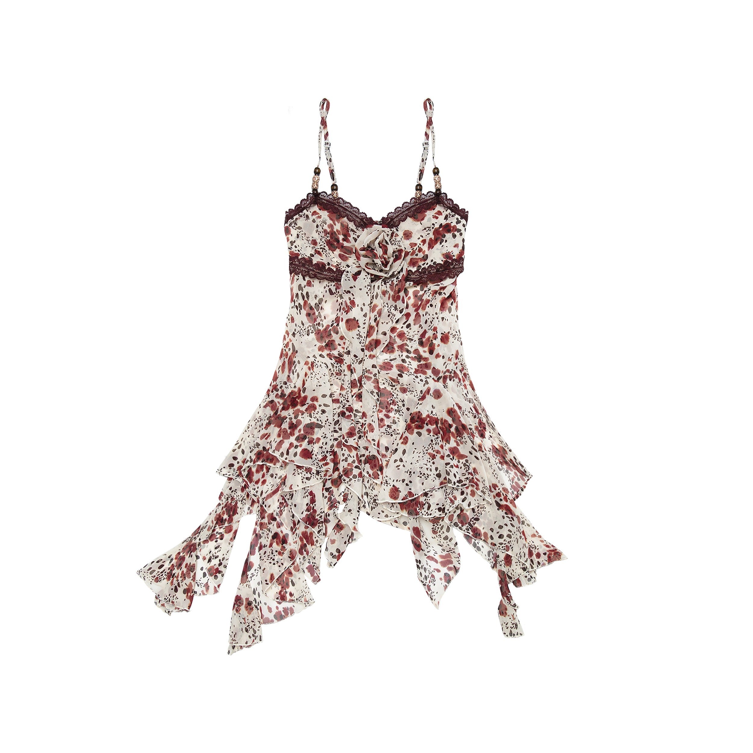 NO_ROMANCE_Floral_Leopard_Asymmetric_Cinched_Women'S_Polyester_Slip_Mini_Dresses_MISSTT
