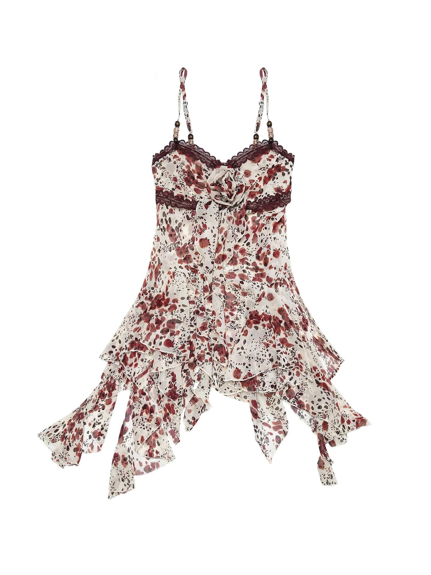 NO ROMANCE Floral Leopard Asymmetric Cinched Women'S Polyester Slip Mini Dresses