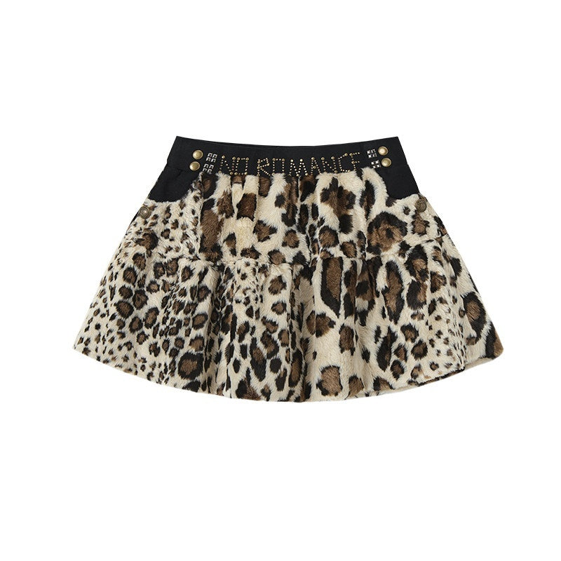 NO_ROMANCE_Fuzzy_Leopard_Rhinestone_Punk_Tiered_Women'S_Polyester_Mini_Skirts_MISSTT