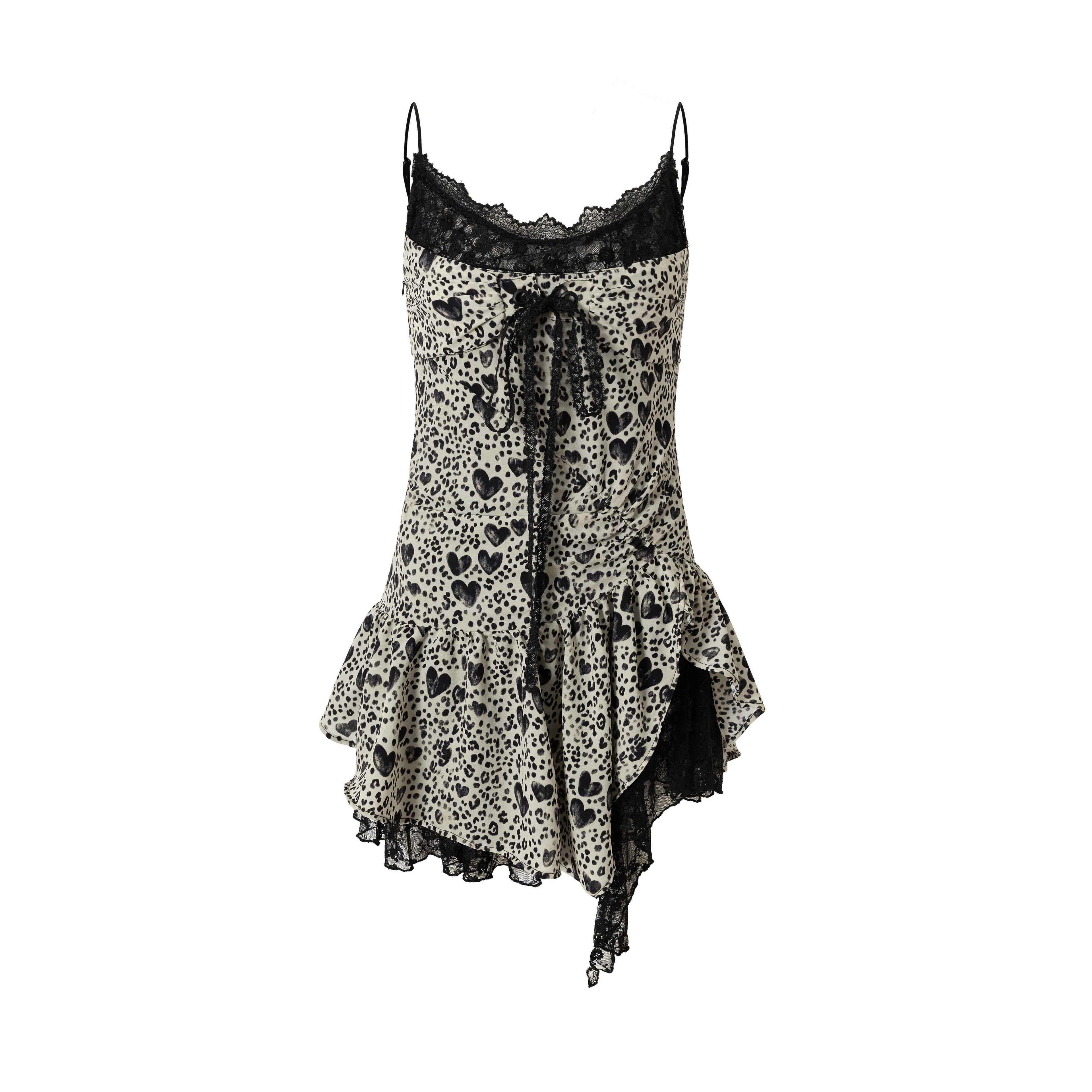 NO_ROMANCE_Leopard_Print_Heart_Lace_Splice_Slimming_Women'S_Polyester_Slip_Mini_Dresses_MISSTT