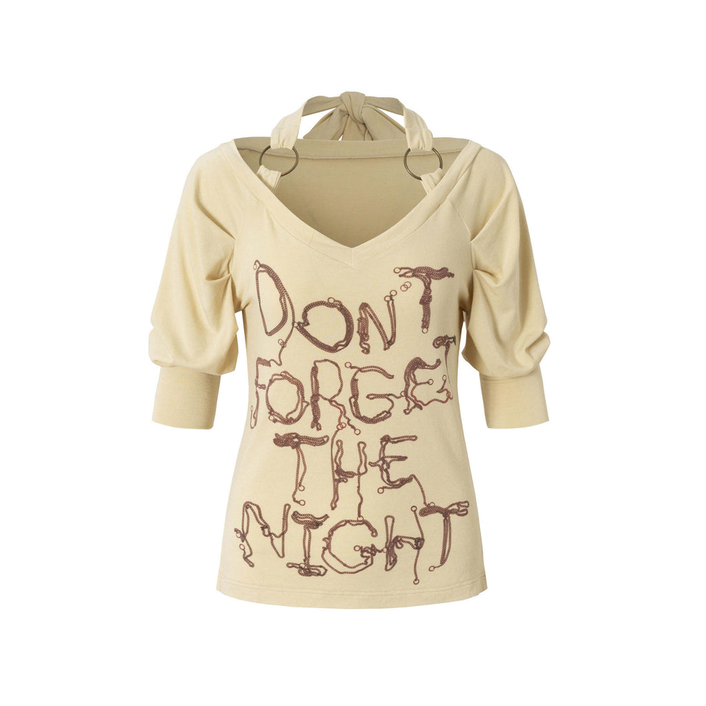 NO_ROMANCE_Maroon_Halter_Puff_Sleeve_Printed_Women'S_Stretch_Cotton_Short_Sleeve_T-Shirts_MISSTT