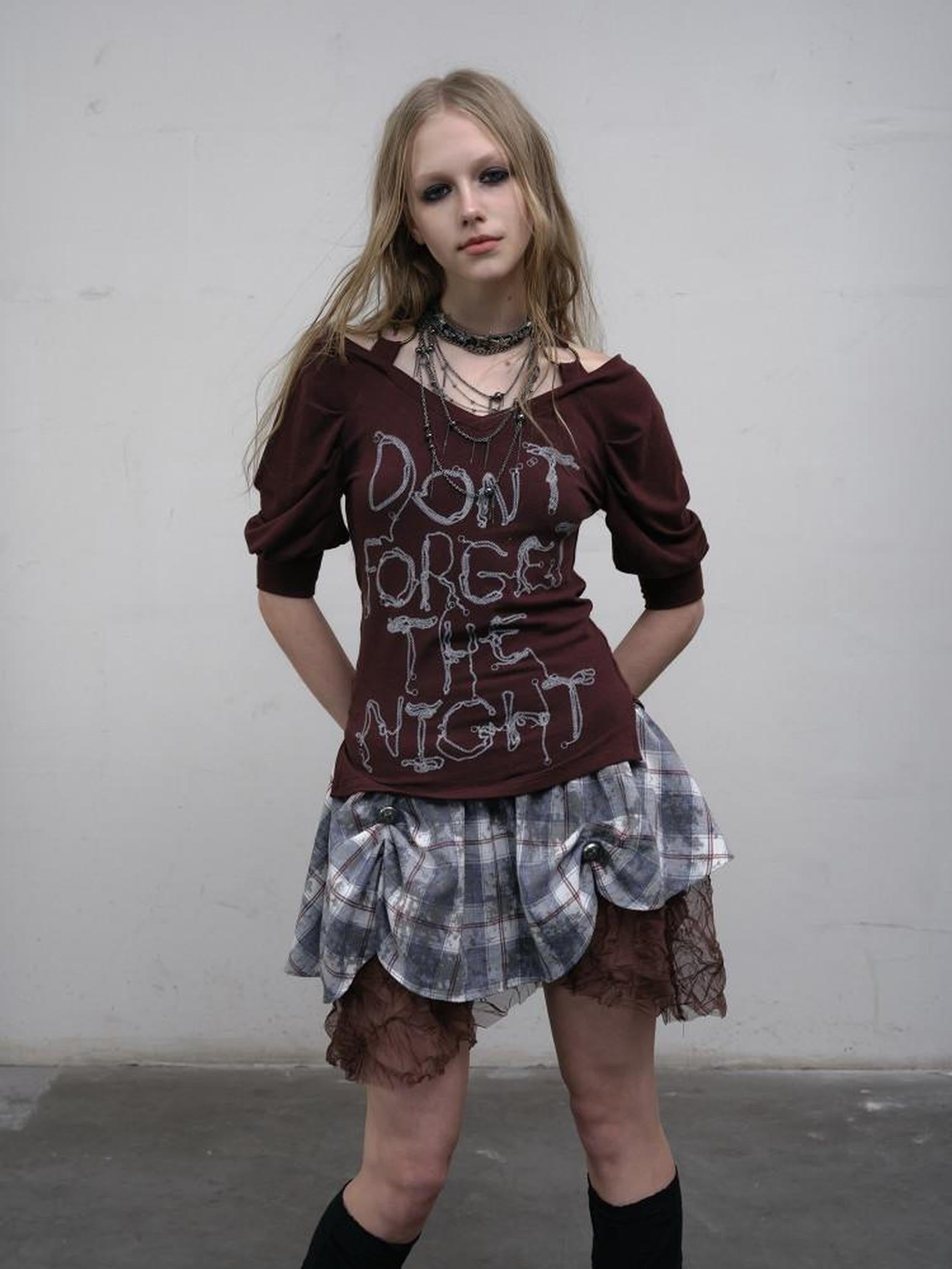 NO ROMANCE Maroon Halter Puff Sleeve Printed Women'S Stretch Cotton Short Sleeve T-Shirts