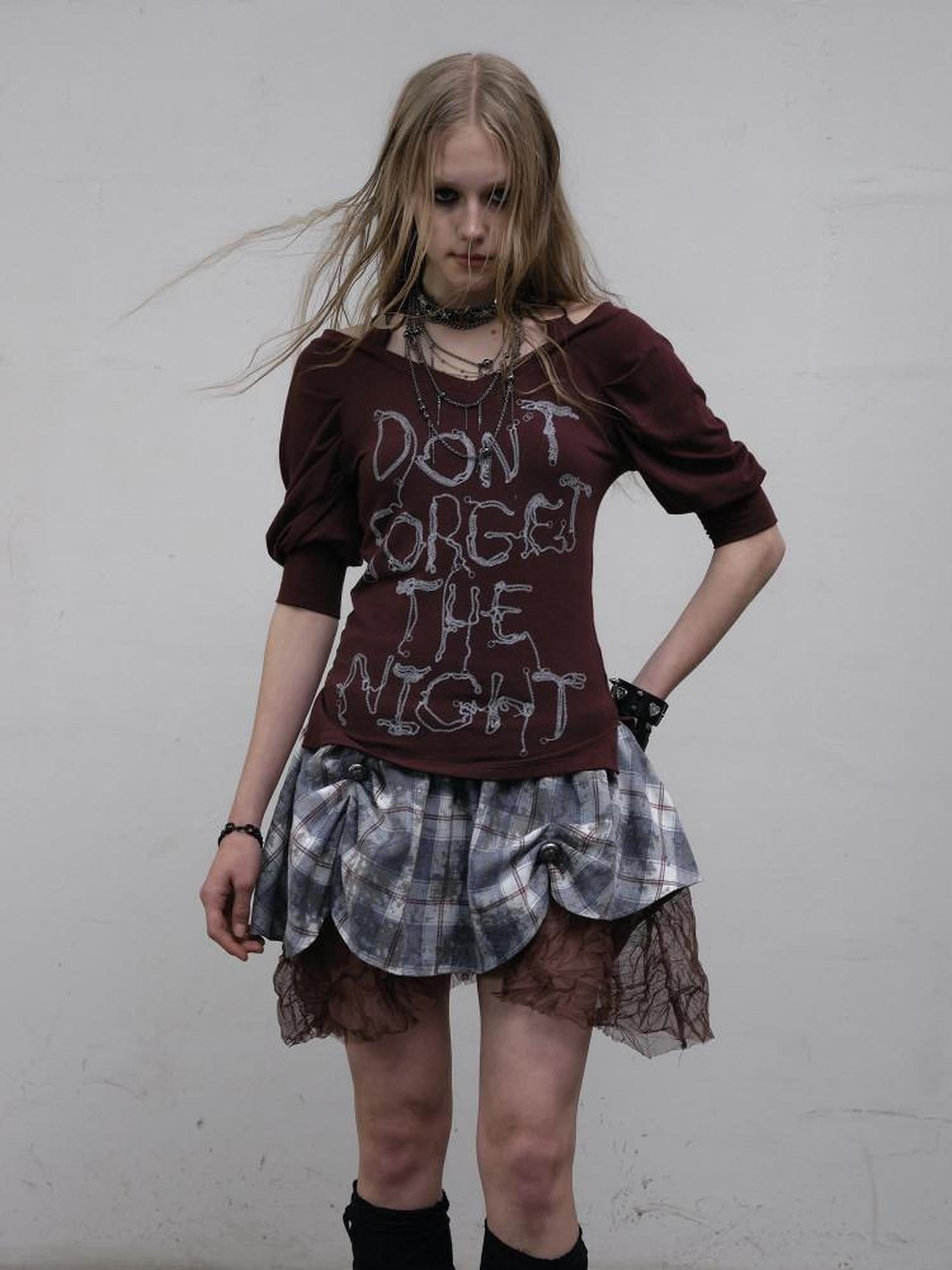 NO ROMANCE Maroon Halter Puff Sleeve Printed Women'S Stretch Cotton Short Sleeve T-Shirts