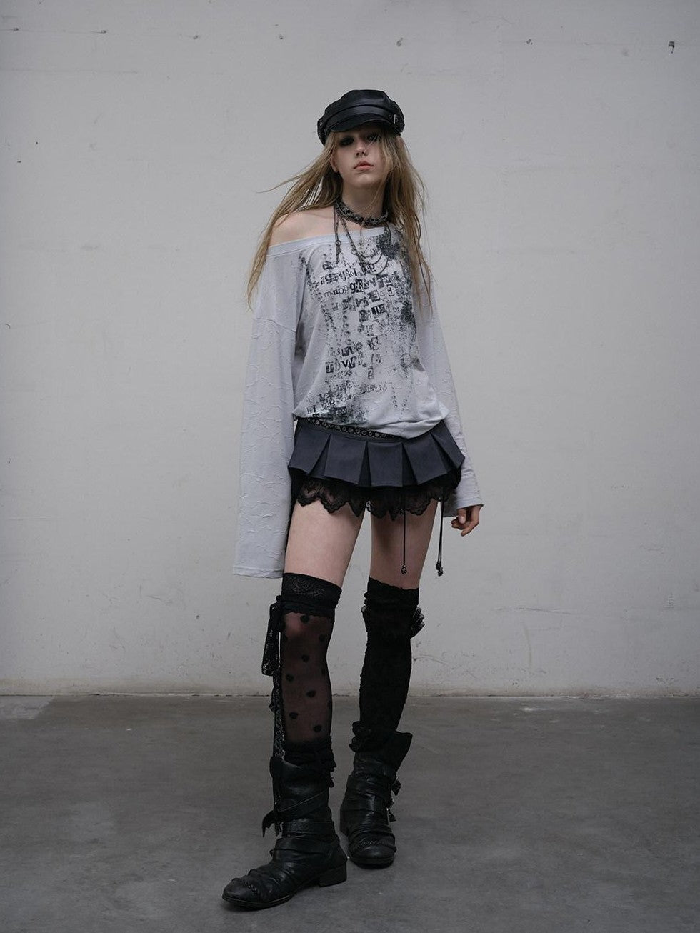 NO ROMANCE One Shoulder Relaxed Punk Print Women'S Polyester Spandex Long Sleeve T-Shirts