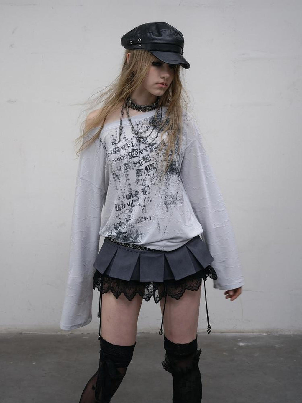 NO ROMANCE One Shoulder Relaxed Punk Print Women'S Polyester Spandex Long Sleeve T-Shirts