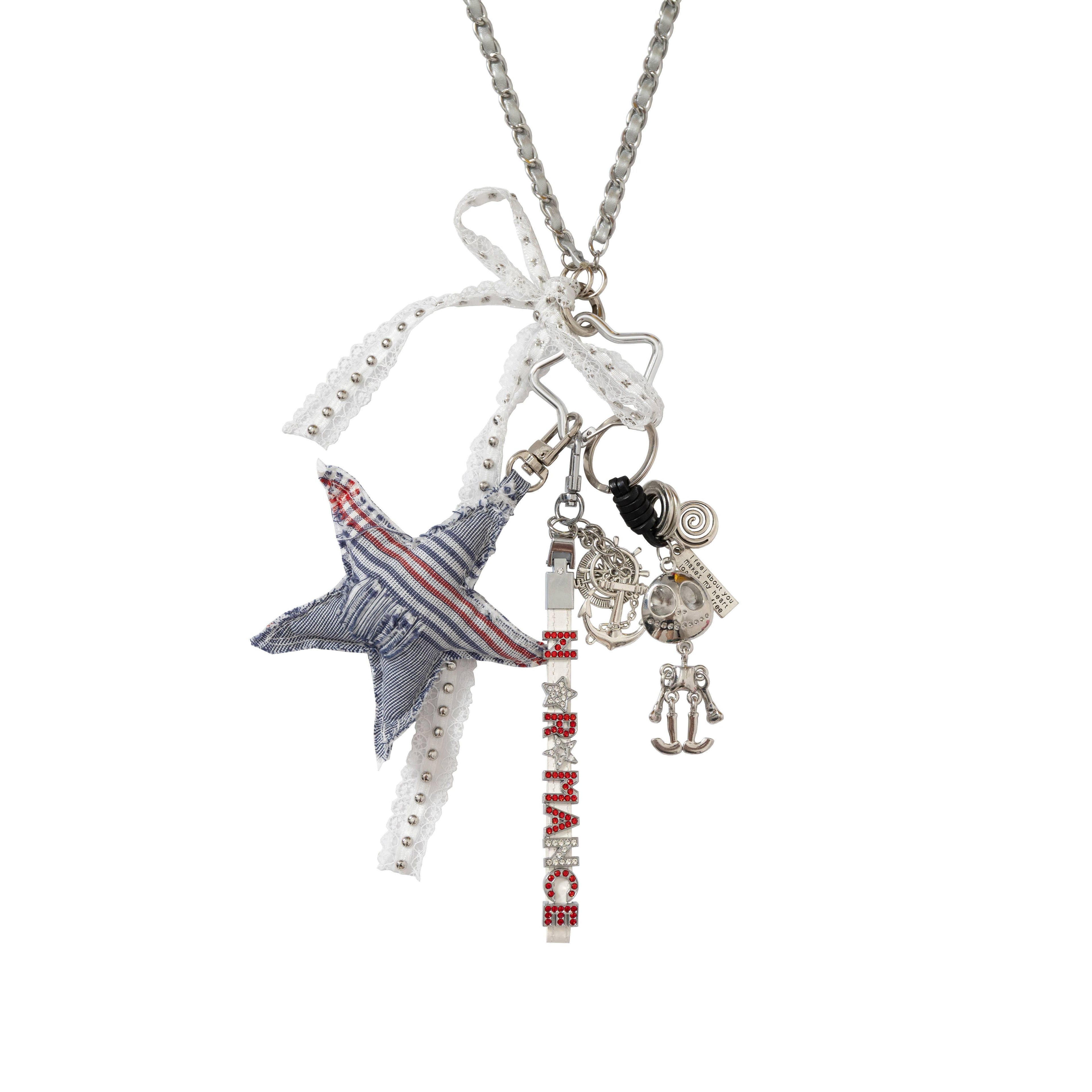 NO_ROMANCE_Pentagram_Punk_Rock_Chain_Women'S_Lace_Rhinestone_Metal_Keychains_MISSTT