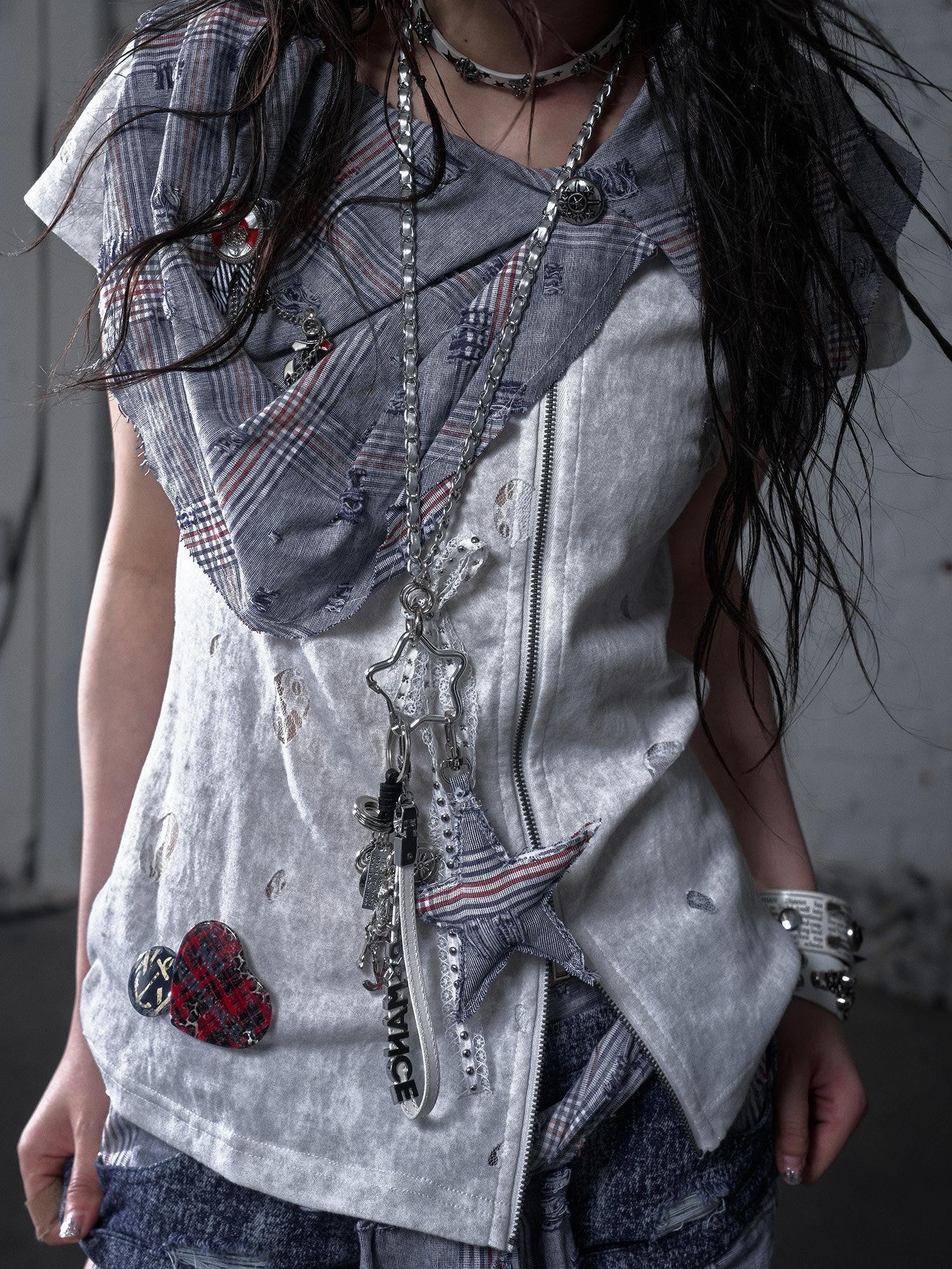 NO ROMANCE Pentagram Punk Rock Chain Women'S Lace Rhinestone Metal Keychains