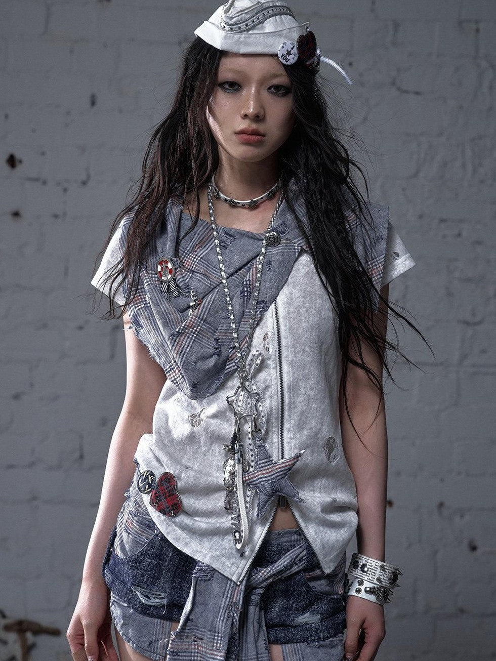 NO ROMANCE Pentagram Punk Rock Chain Women'S Lace Rhinestone Metal Keychains