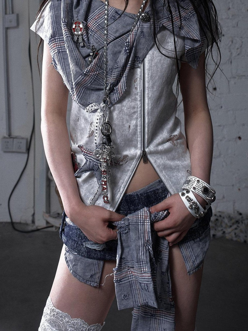 NO ROMANCE Pentagram Punk Rock Chain Women'S Lace Rhinestone Metal Keychains