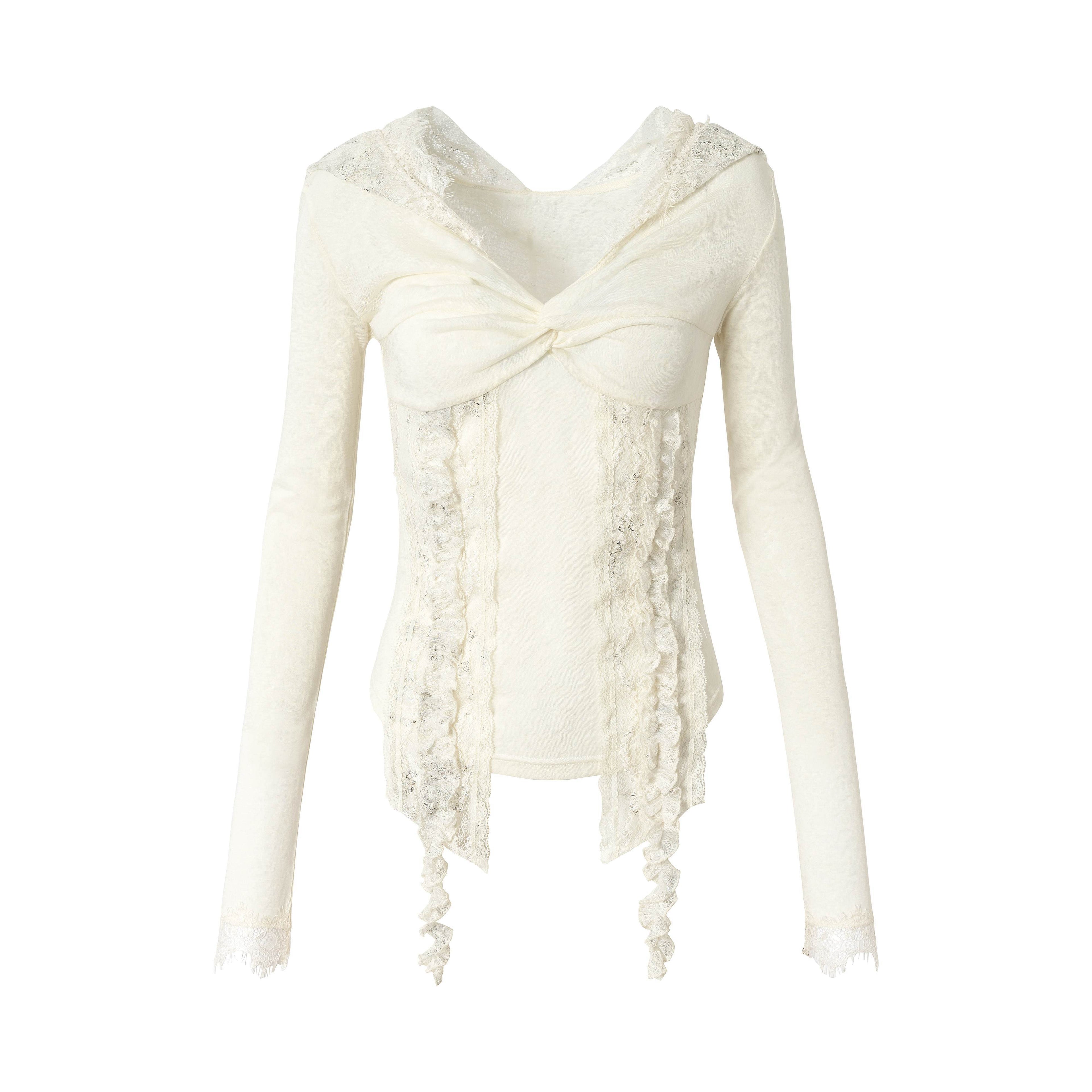 NO_ROMANCE_Punk_Lace_Twist_Knot_One_Shoulder_Hooded_Women'S_Polyester_Hoodies_MISSTT