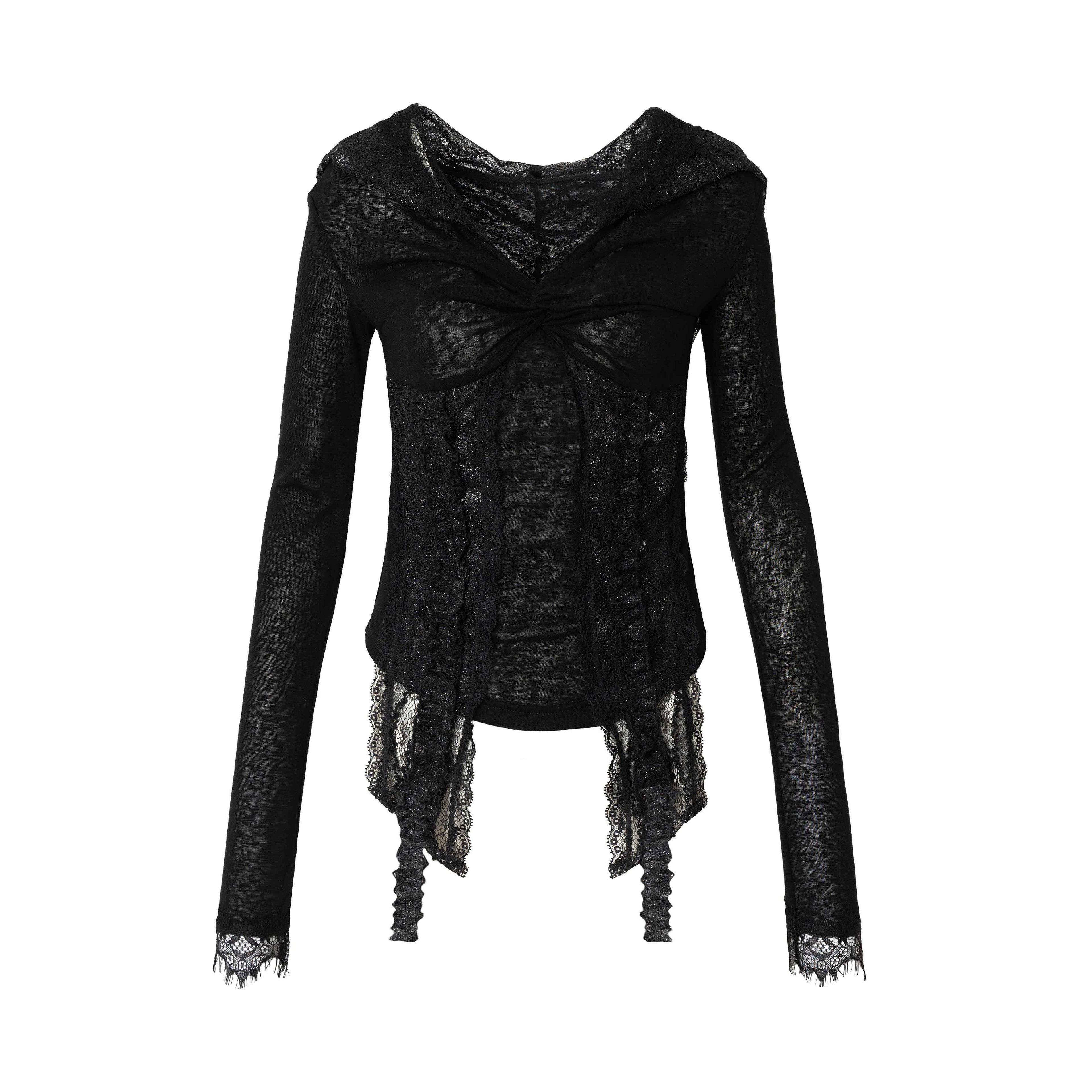 NO_ROMANCE_Punk_Lace_Twist_Knot_One_Shoulder_Hooded_Women'S_Polyester_Hoodies_MISSTT