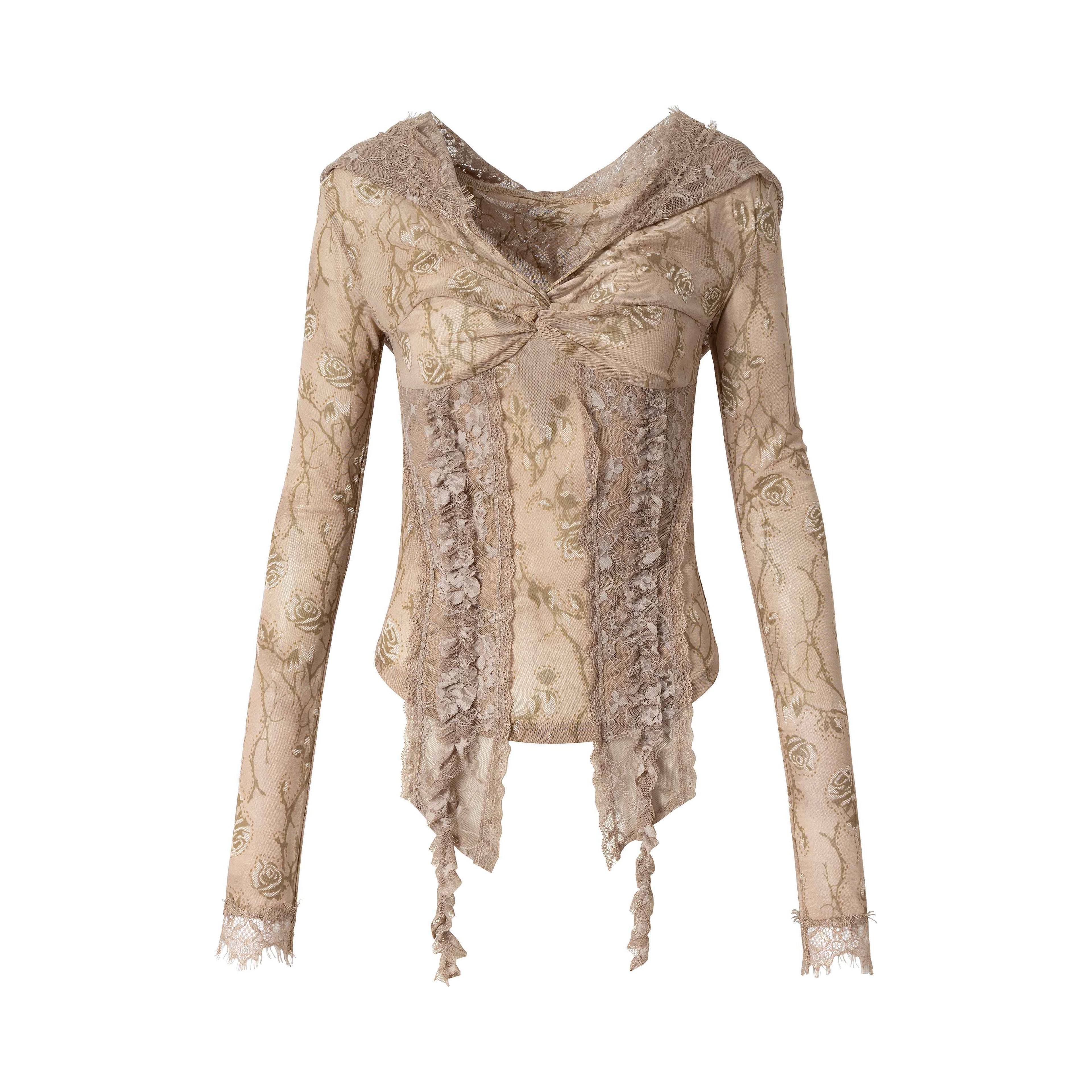 NO_ROMANCE_Punk_Lace_Twist_Knot_One_Shoulder_Hooded_Women'S_Polyester_Hoodies_MISSTT