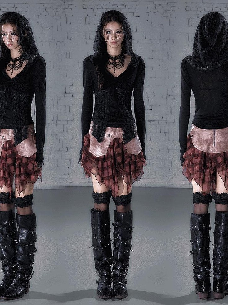NO ROMANCE Punk Lace Twist Knot One Shoulder Hooded Women'S Polyester Hoodies