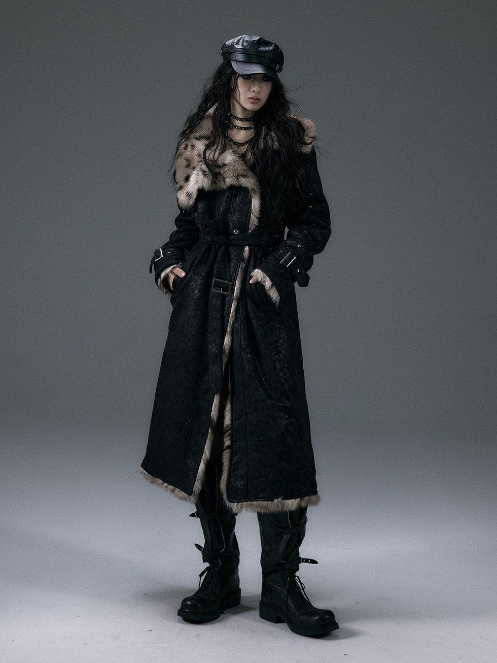 NO ROMANCE Punk Leopard Print Reversible Women'S Faux Suede Faux Fur Long Coats