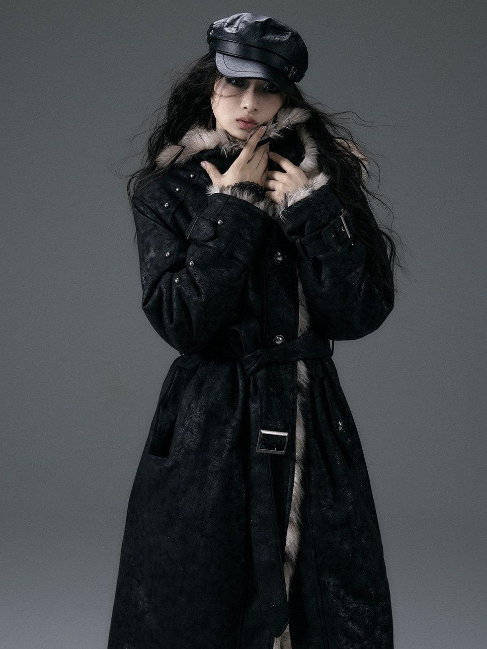 NO ROMANCE Punk Leopard Print Reversible Women'S Faux Suede Faux Fur Long Coats