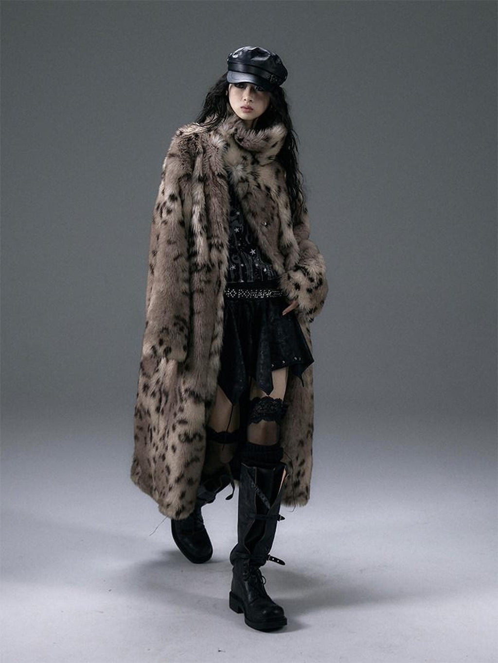 NO ROMANCE Punk Leopard Print Reversible Women'S Faux Suede Faux Fur Long Coats