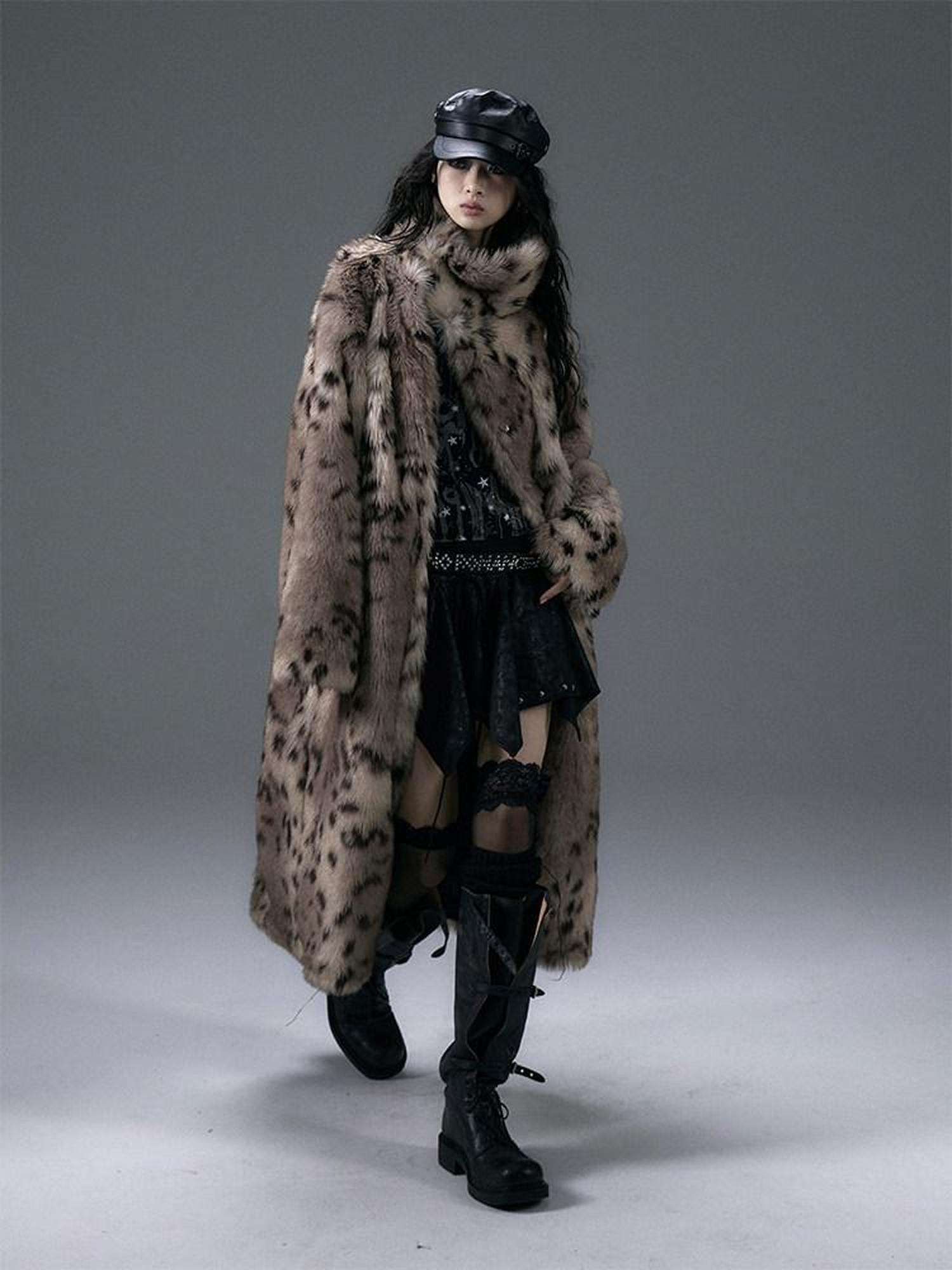 NO ROMANCE Punk Leopard Print Reversible Women'S Faux Suede Faux Fur Long Coats