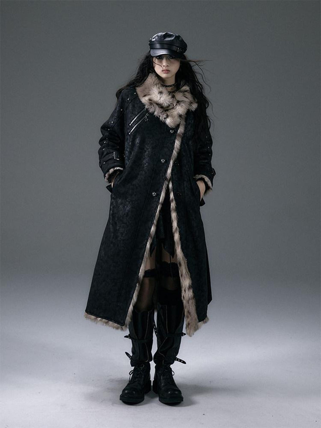 NO ROMANCE Punk Leopard Print Reversible Women'S Faux Suede Faux Fur Long Coats