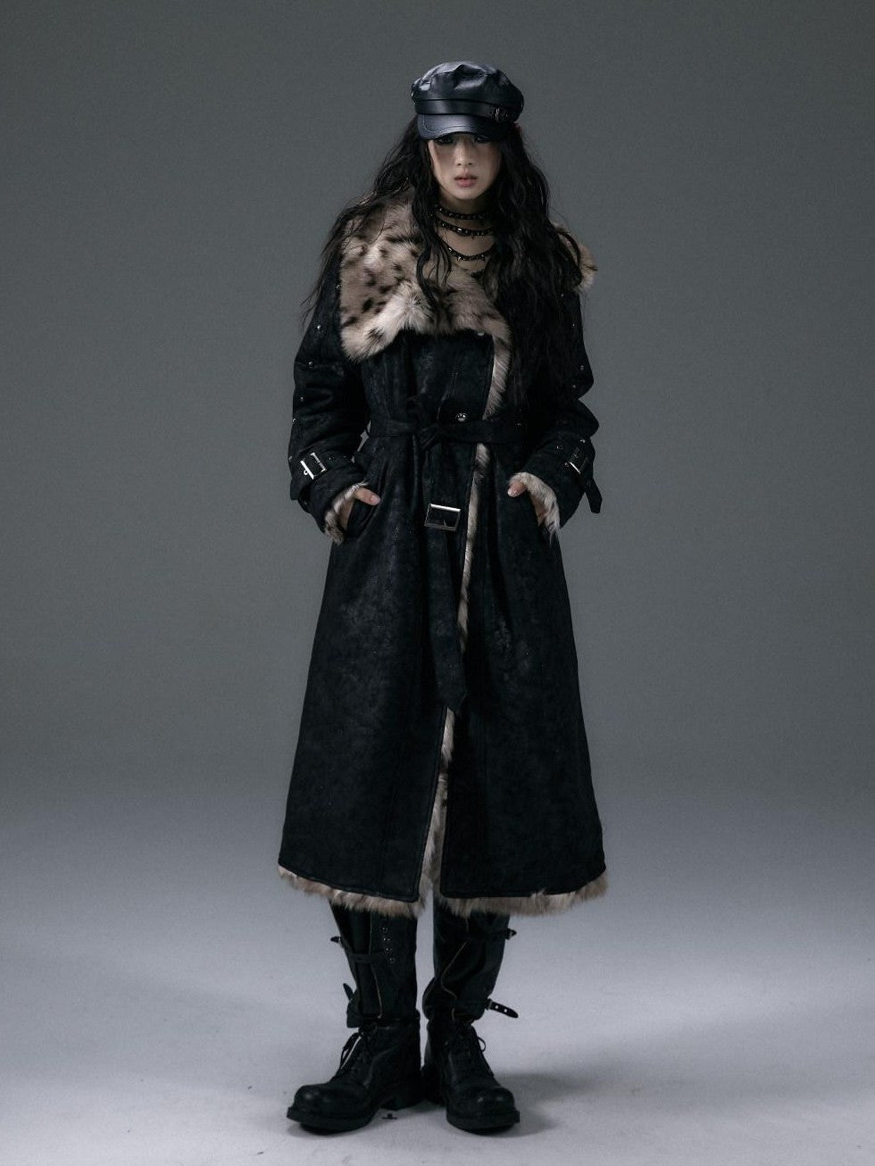 NO ROMANCE Punk Leopard Print Reversible Women'S Faux Suede Faux Fur Long Coats