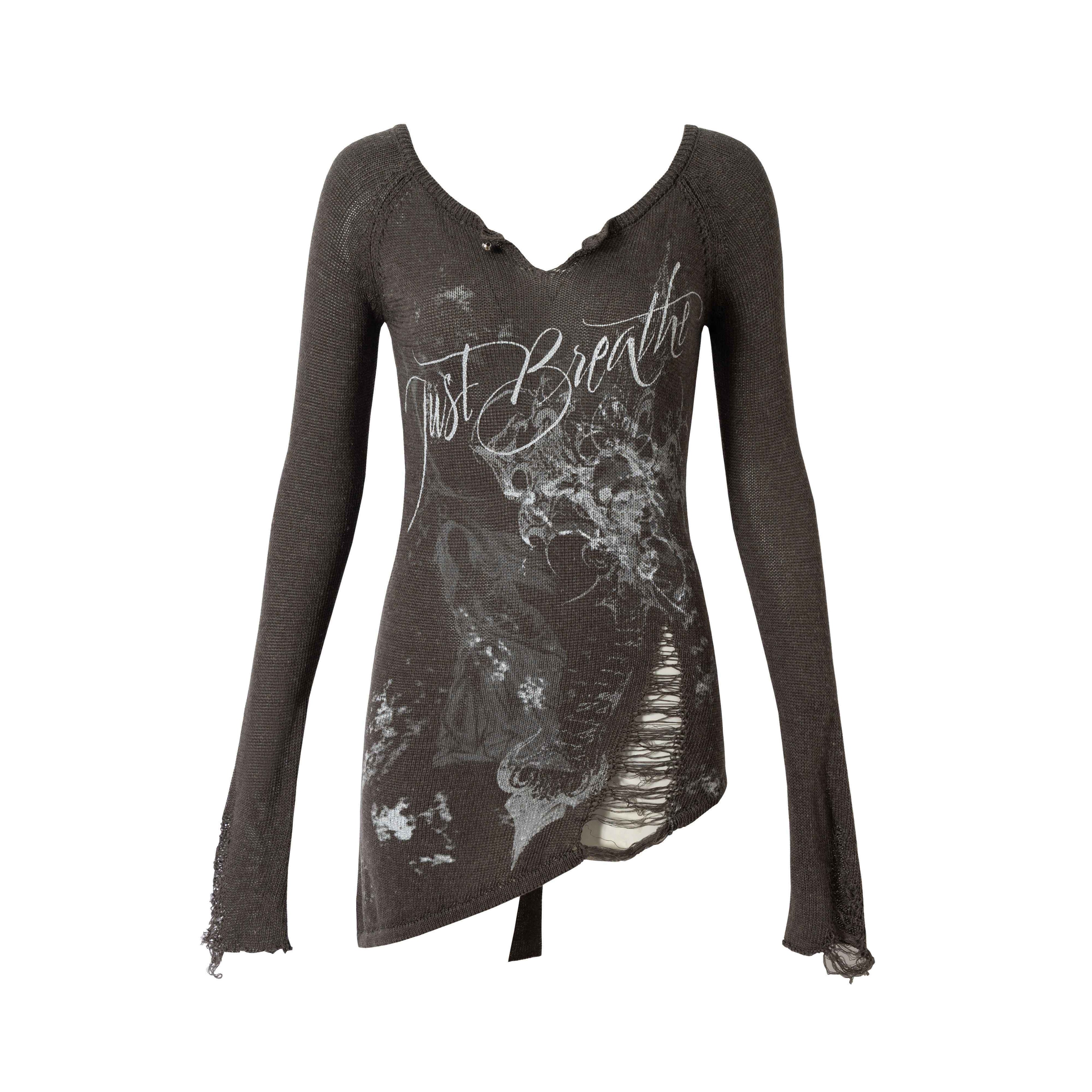 NO_ROMANCE_Punk_Reversible_Printed_Ripped_Slim_Vneck_Women'S_Polyester_Long_Sleeve_T-Shirts_MISSTT