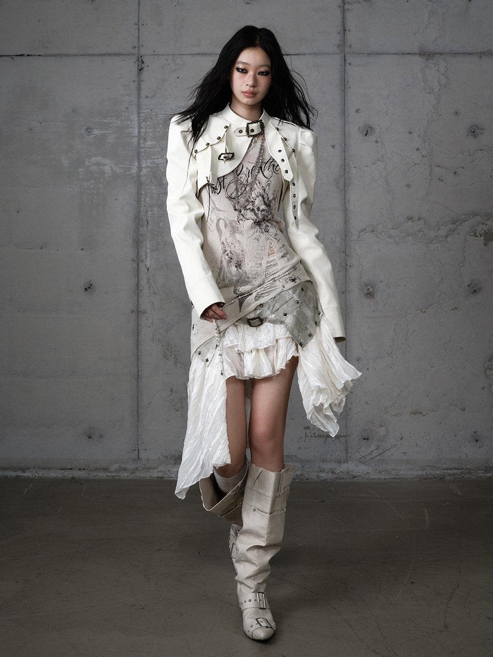 NO ROMANCE Punk Reversible Printed Ripped Slim Vneck Women'S Polyester Long Sleeve T-Shirts