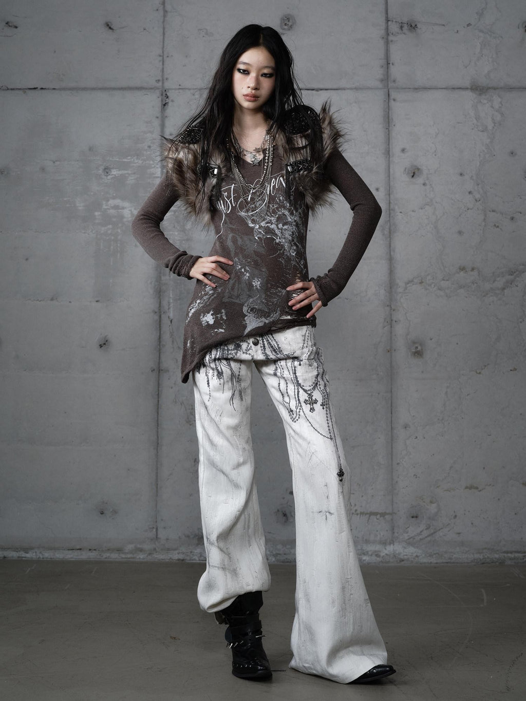 NO ROMANCE Punk Reversible Printed Ripped Slim Vneck Women'S Polyester Long Sleeve T-Shirts