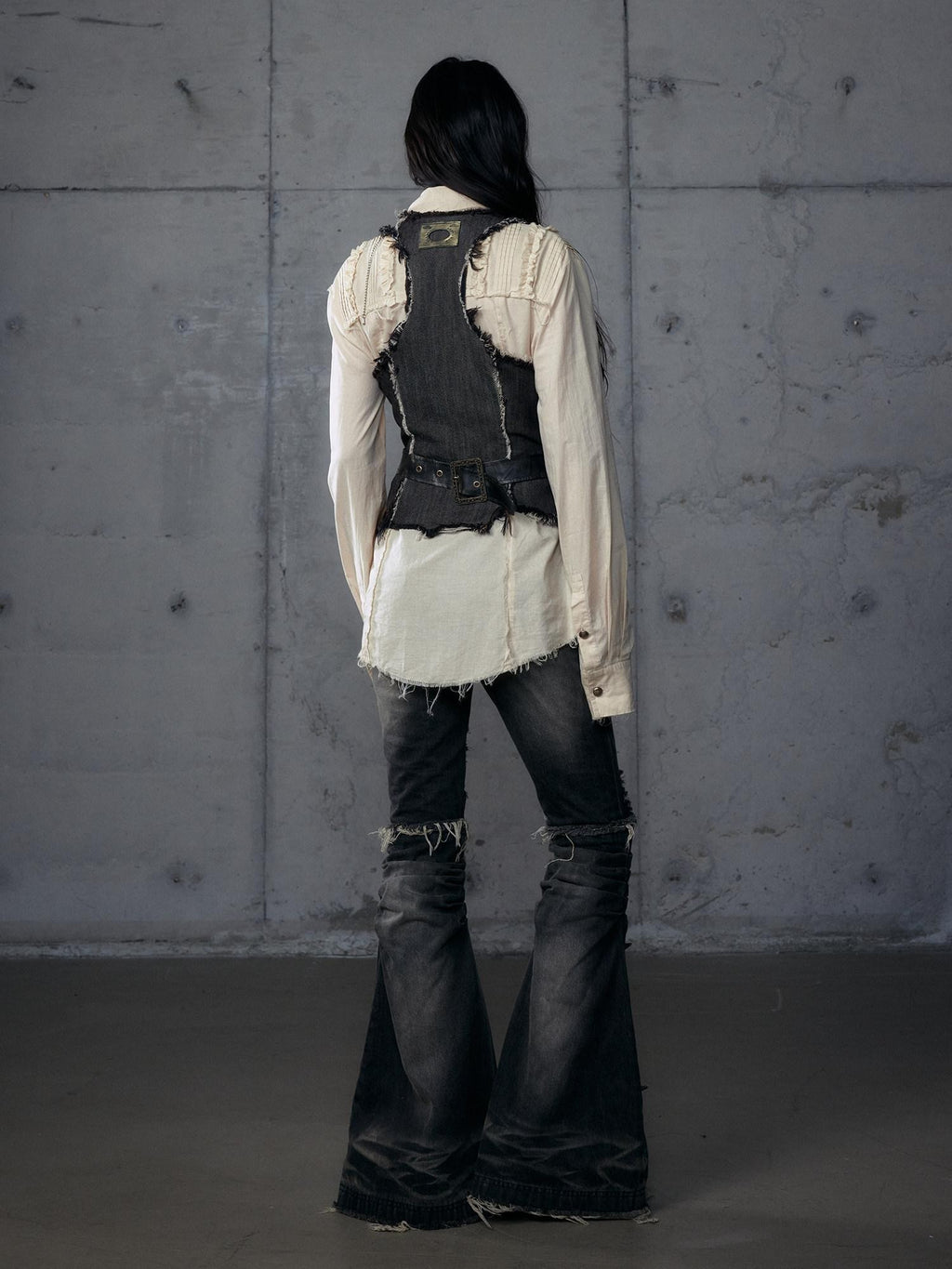 NO ROMANCE Punk Wasteland Layered Asymmetrical Cinched Waist Women'S Denim Vests
