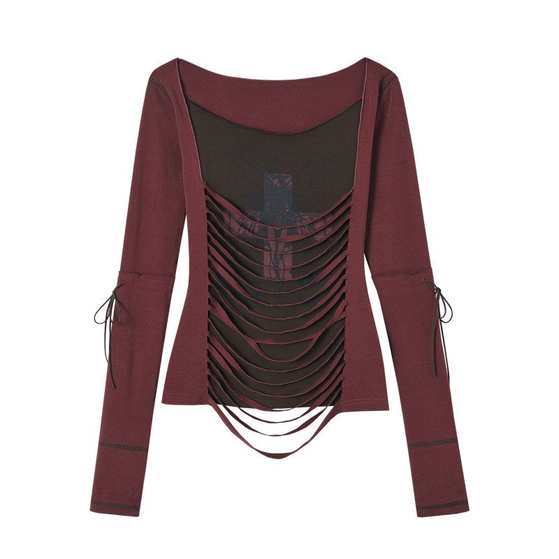 NO_ROMANCE_Reversible_Striped_Punk_Slim_Knit_Women'S_Cotton_Stretch_Long_Sleeve_T-Shirts_MISSTT
