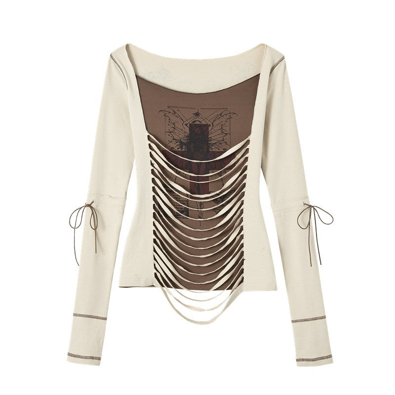 NO_ROMANCE_Reversible_Striped_Punk_Slim_Knit_Women'S_Cotton_Stretch_Long_Sleeve_T-Shirts_MISSTT