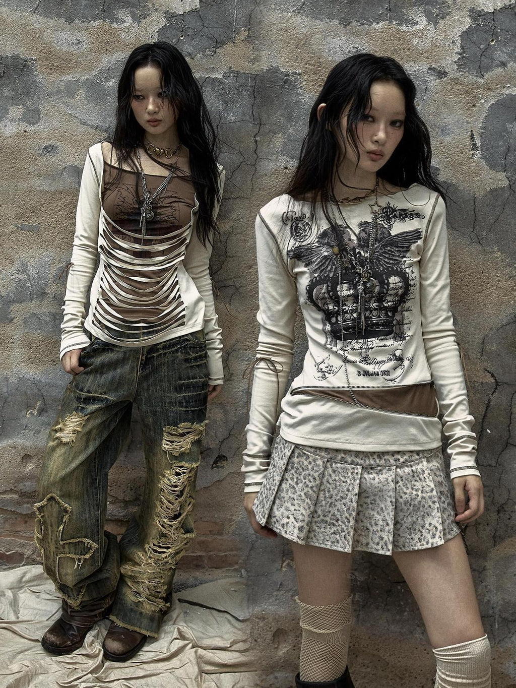 NO ROMANCE Reversible Striped Punk Slim Knit Women'S Cotton Stretch Long Sleeve T-Shirts
