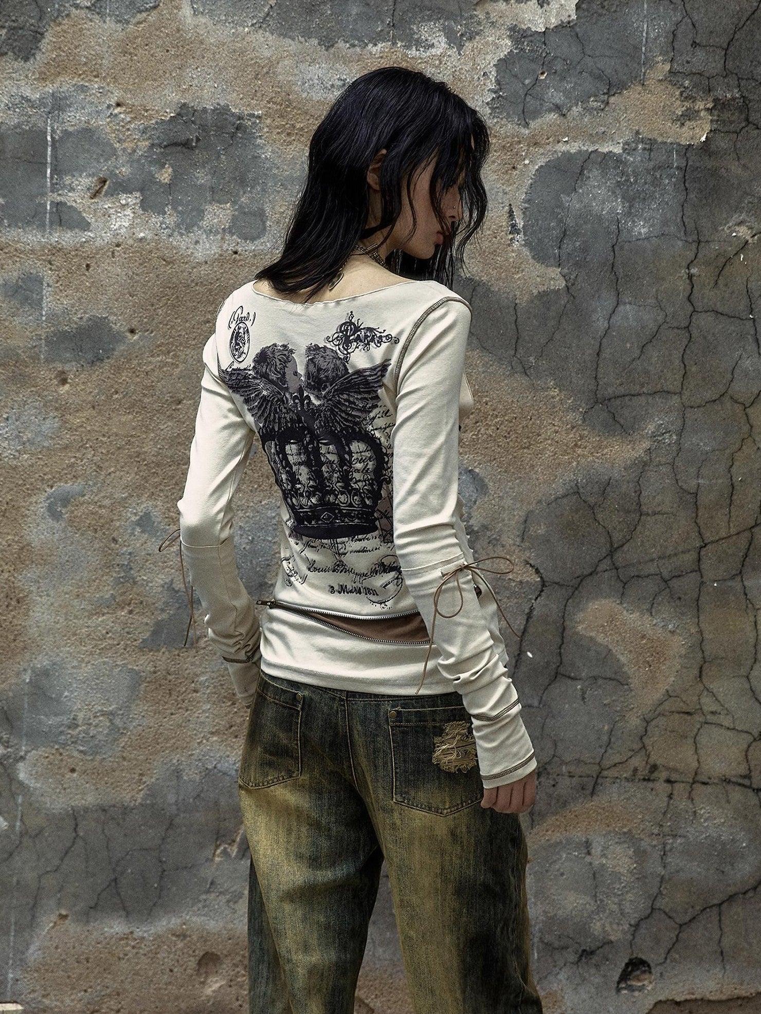 NO ROMANCE Reversible Striped Punk Slim Knit Women'S Cotton Stretch Long Sleeve T-Shirts