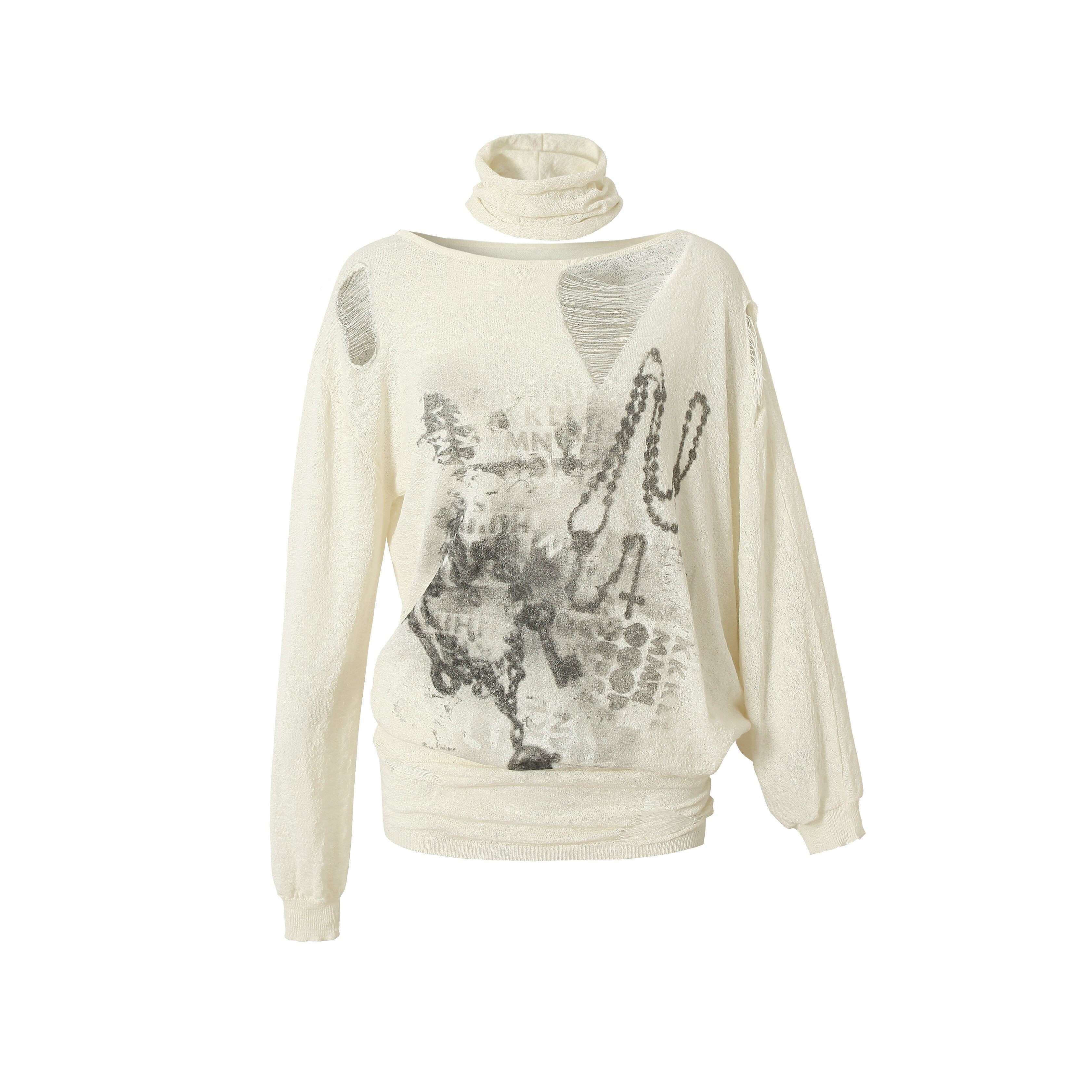 NO_ROMANCE_Ripped_Baroque_Punk_Loose_Asymmetric_Shoulder_Women'S_Knit_Long_Sleeve_T-Shirts_MISSTT
