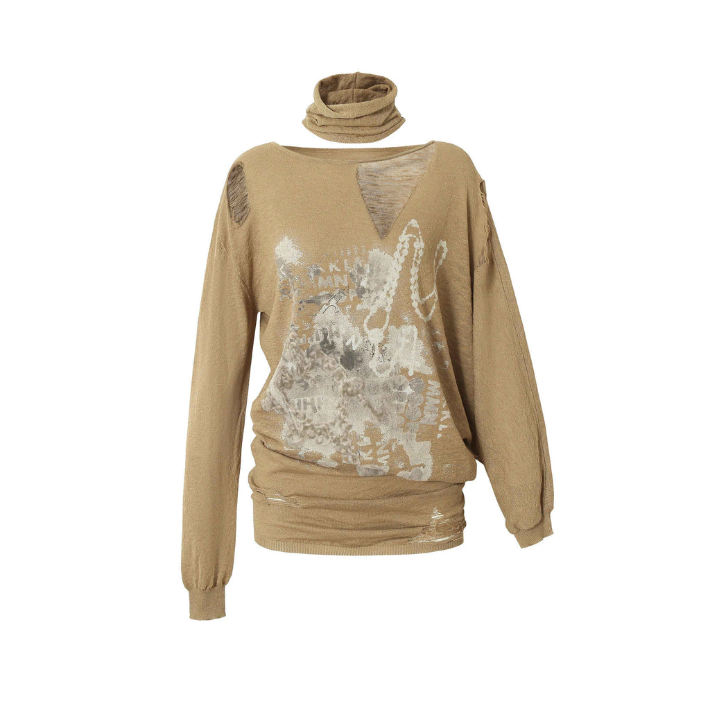 NO_ROMANCE_Ripped_Baroque_Punk_Loose_Asymmetric_Shoulder_Women'S_Knit_Long_Sleeve_T-Shirts_MISSTT
