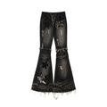 NO_ROMANCE_Rock_Punk_Embroidered_Star_Washed_High_Waist_Slim_Women'S_Denim_Flare_Jeans_MISSTT