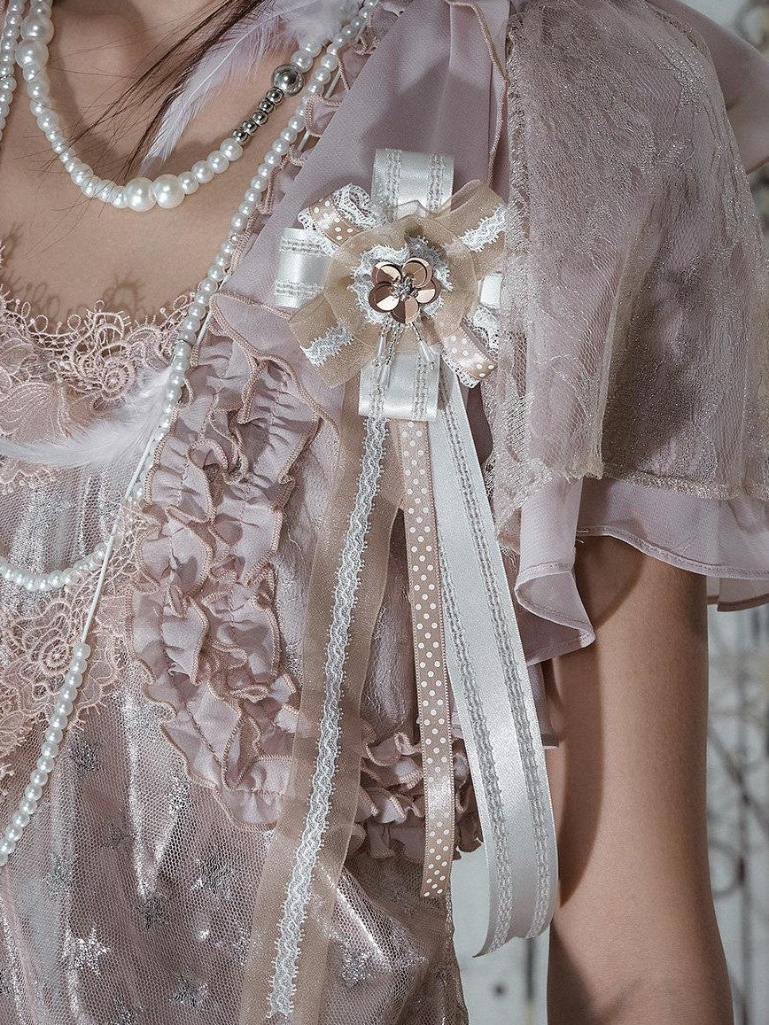 NO ROMANCE Royal Lace Satin Ribbon Feather Handmade Women'S Mixed Materials Brooches