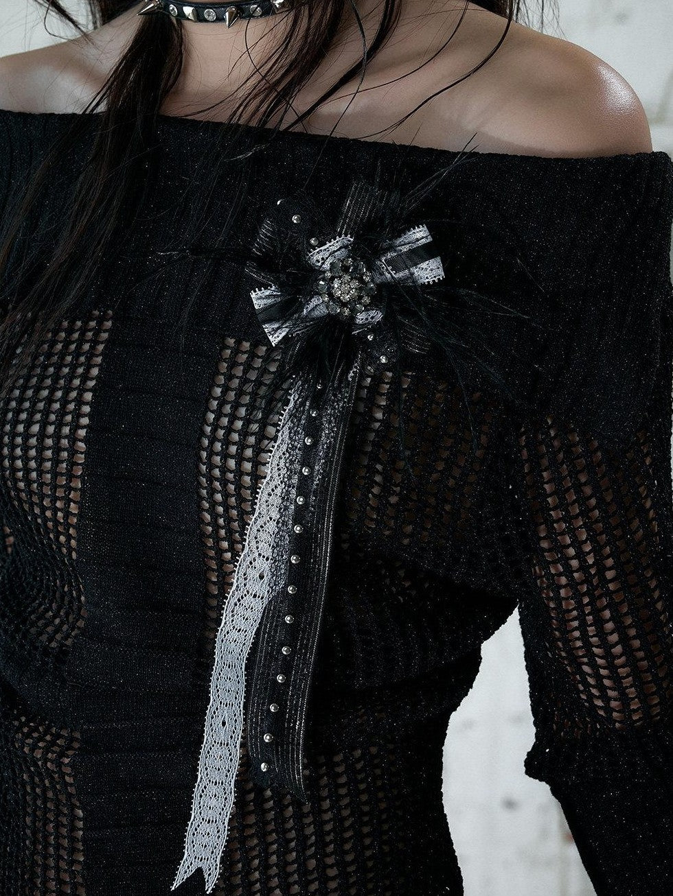 NO ROMANCE Royal Lace Satin Ribbon Feather Handmade Women'S Mixed Materials Brooches