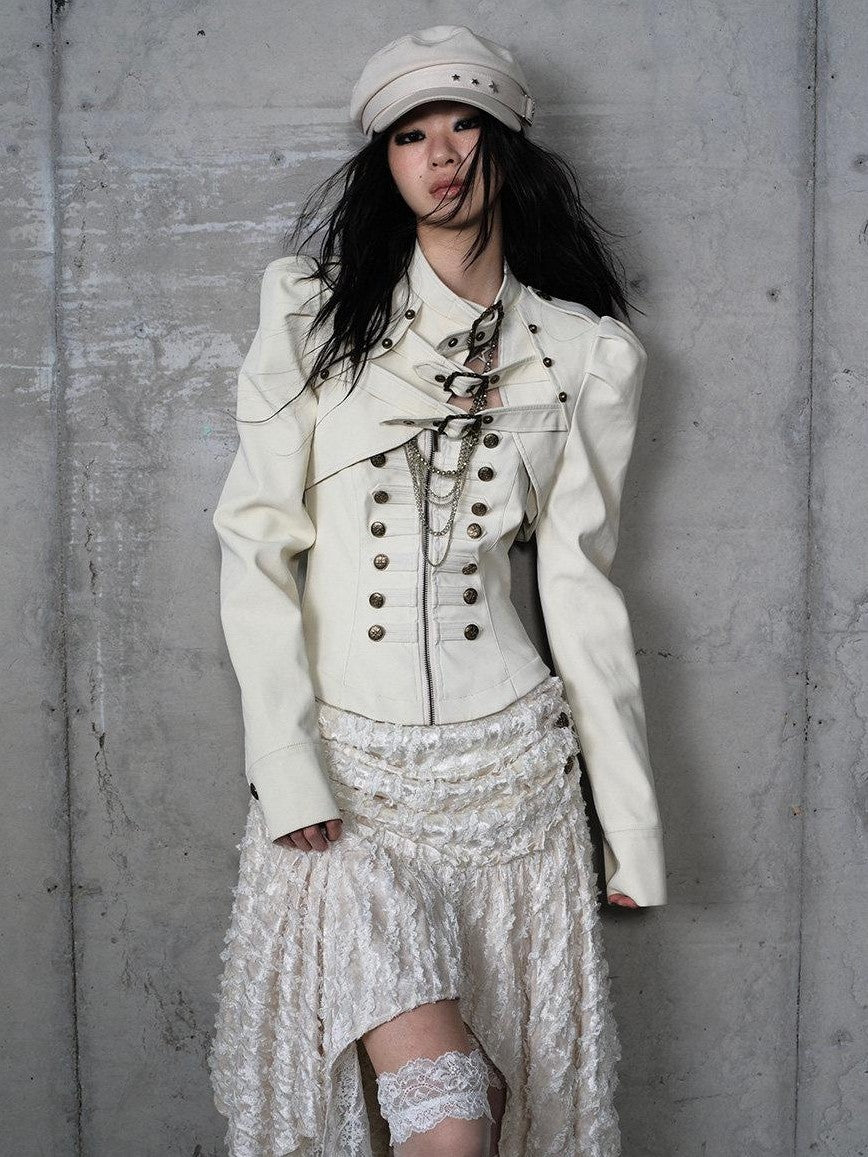 NO ROMANCE Ruched Heavy Hardware Biker Vintage Punk Women'S Pu Cropped Leather Jackets