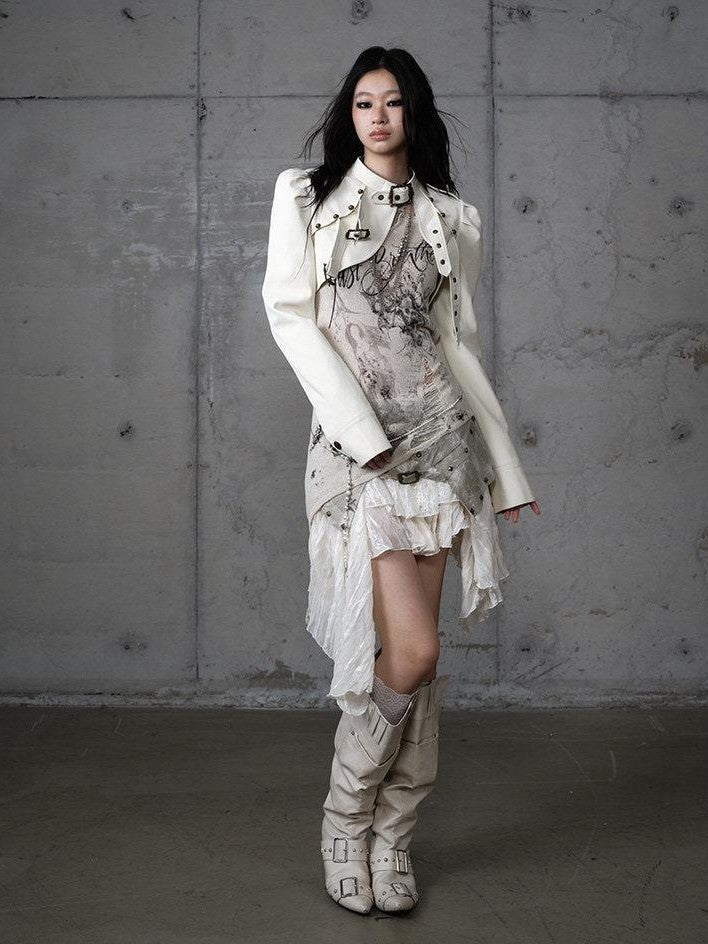 NO ROMANCE Ruched Heavy Hardware Biker Vintage Punk Women'S Pu Cropped Leather Jackets