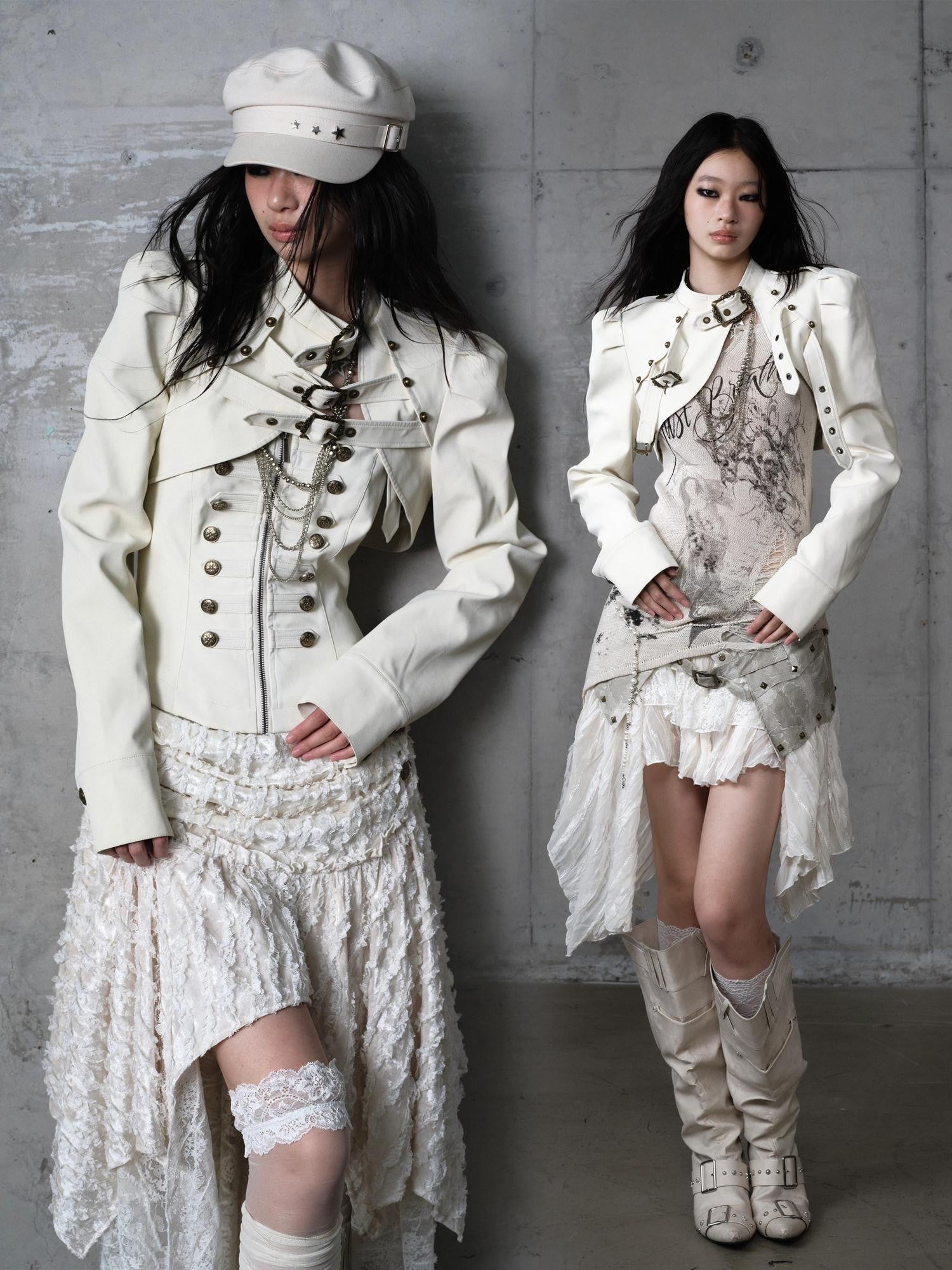 NO ROMANCE Ruched Heavy Hardware Biker Vintage Punk Women'S Pu Cropped Leather Jackets