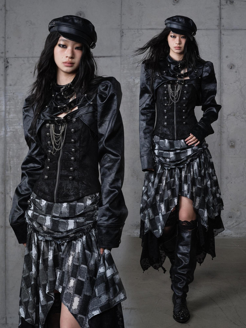 NO ROMANCE Ruched Heavy Hardware Biker Vintage Punk Women'S Pu Cropped Leather Jackets