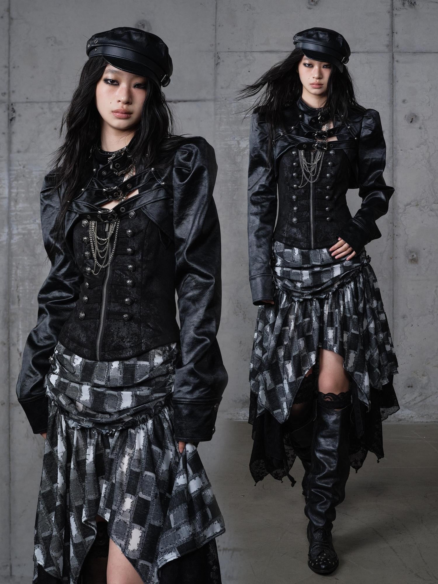 NO ROMANCE Ruched Heavy Hardware Biker Vintage Punk Women'S Pu Cropped Leather Jackets
