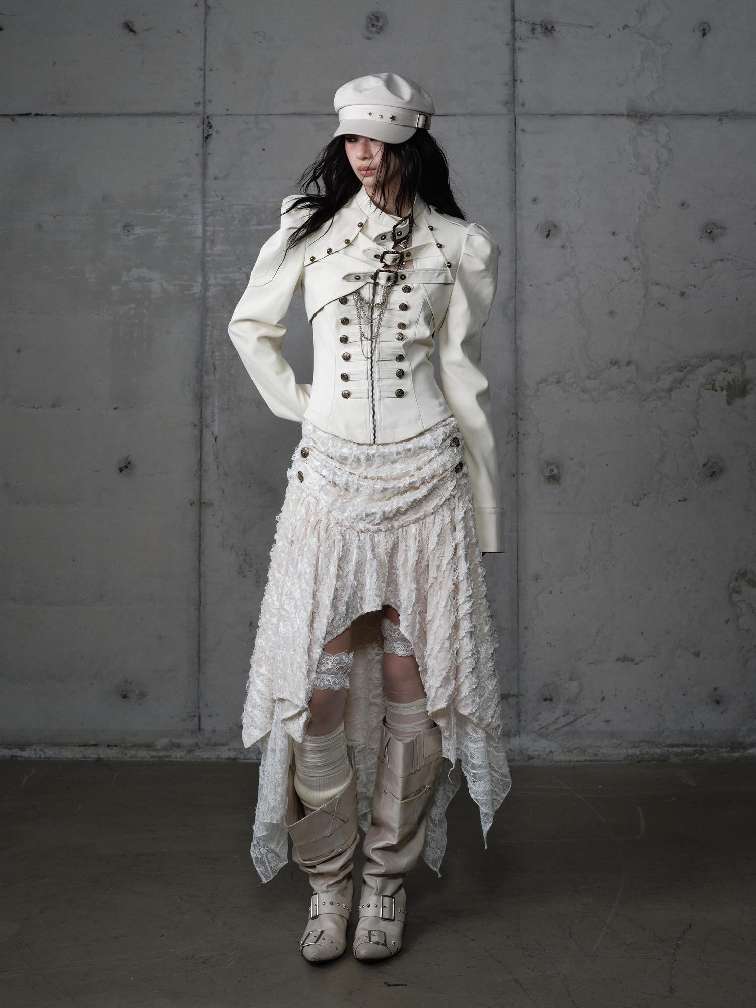 NO ROMANCE Ruched Heavy Hardware Biker Vintage Punk Women'S Pu Cropped Leather Jackets