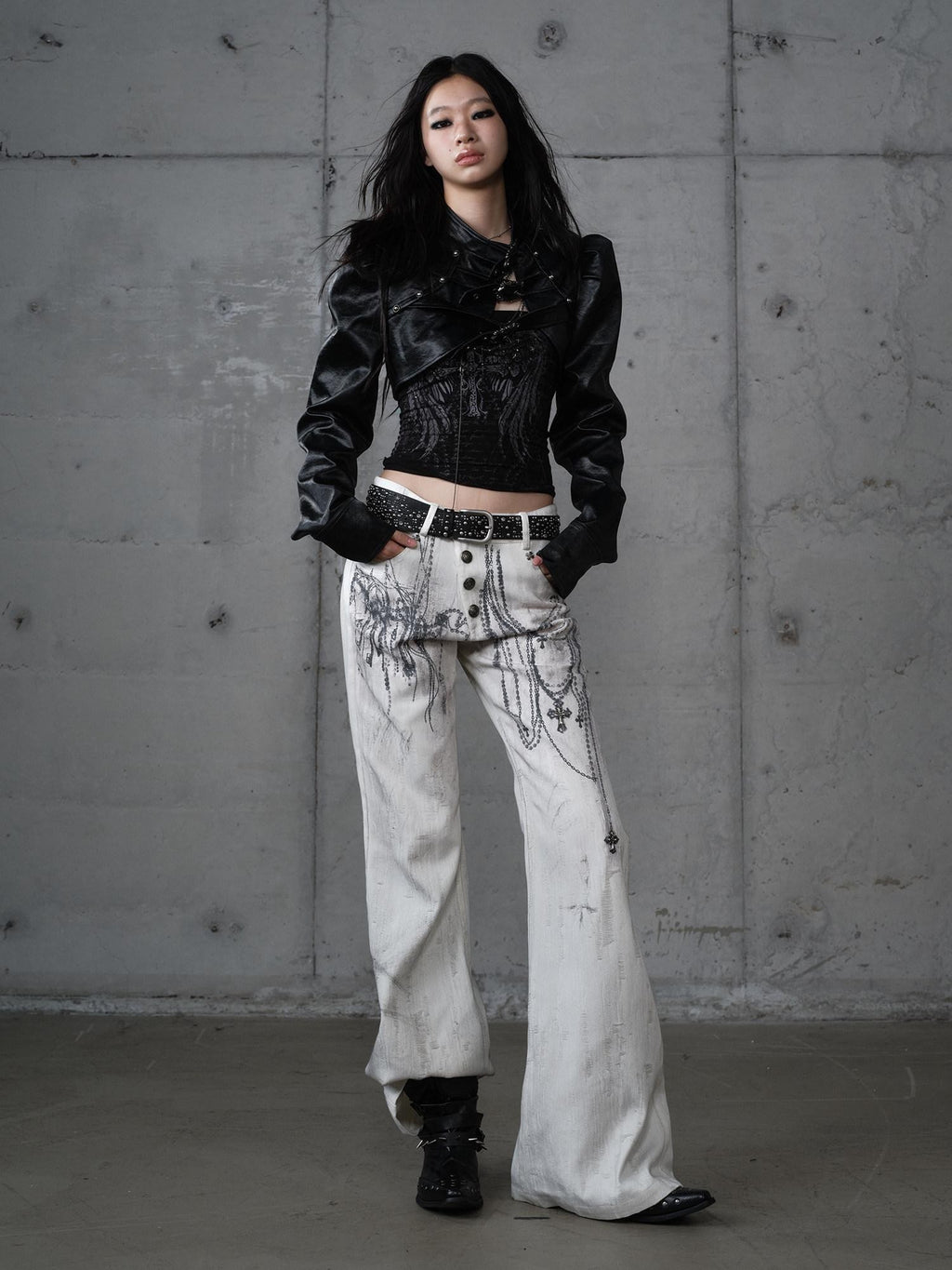 NO ROMANCE Ruched Heavy Hardware Biker Vintage Punk Women'S Pu Cropped Leather Jackets