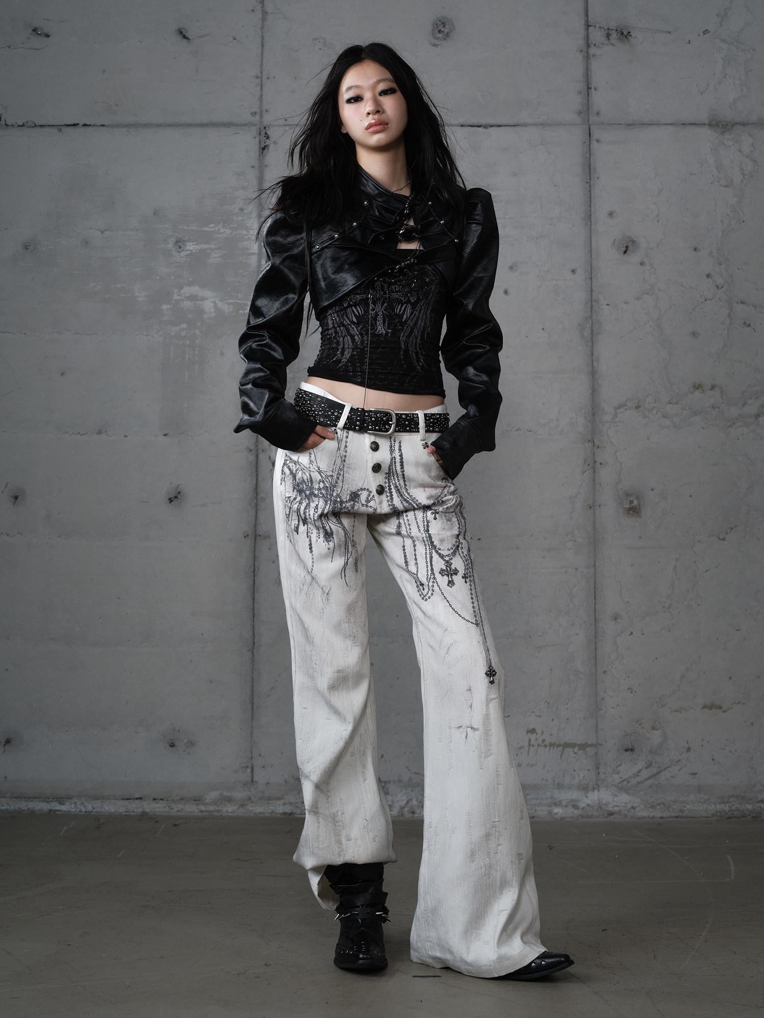 NO ROMANCE Ruched Heavy Hardware Biker Vintage Punk Women'S Pu Cropped Leather Jackets